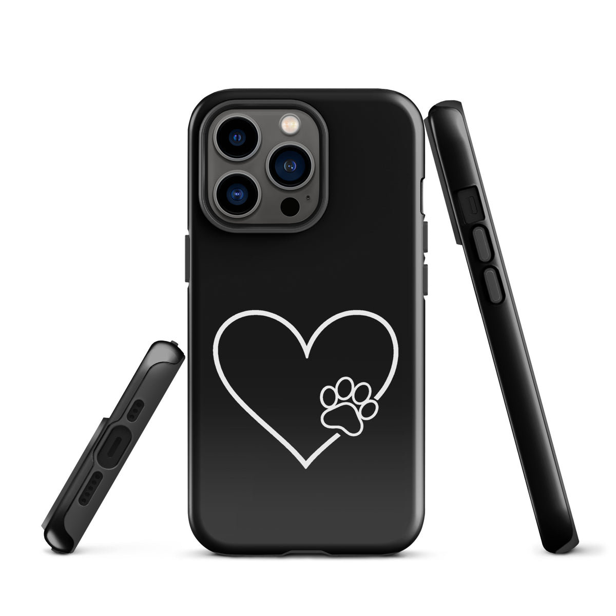 Phone Case with heart and paw print design for pet lovers, black iPhone case