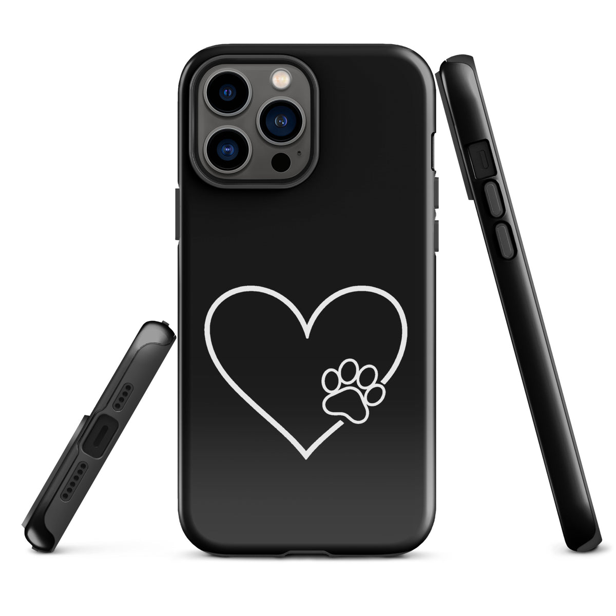 Phone Case for iPhone with heart and paw print design, perfect for pet lovers seeking style and protection, minimalist black and white.