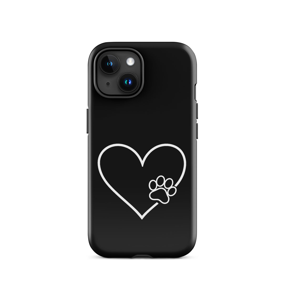 Phone Case for iPhone featuring a sleek white heart and black paw print design, ideal for pet lovers seeking style and protection.