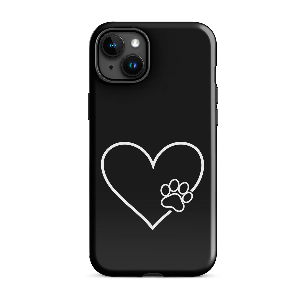 Phone Case with white heart and paw print design for iPhone.