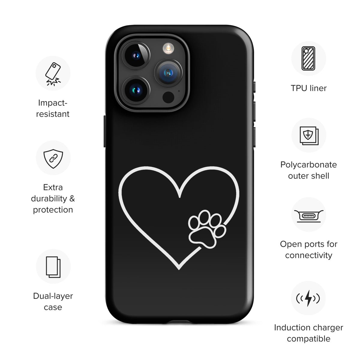 Phone Case for iPhone with heart and paw print design, ideal for pet lovers seeking style and protection.