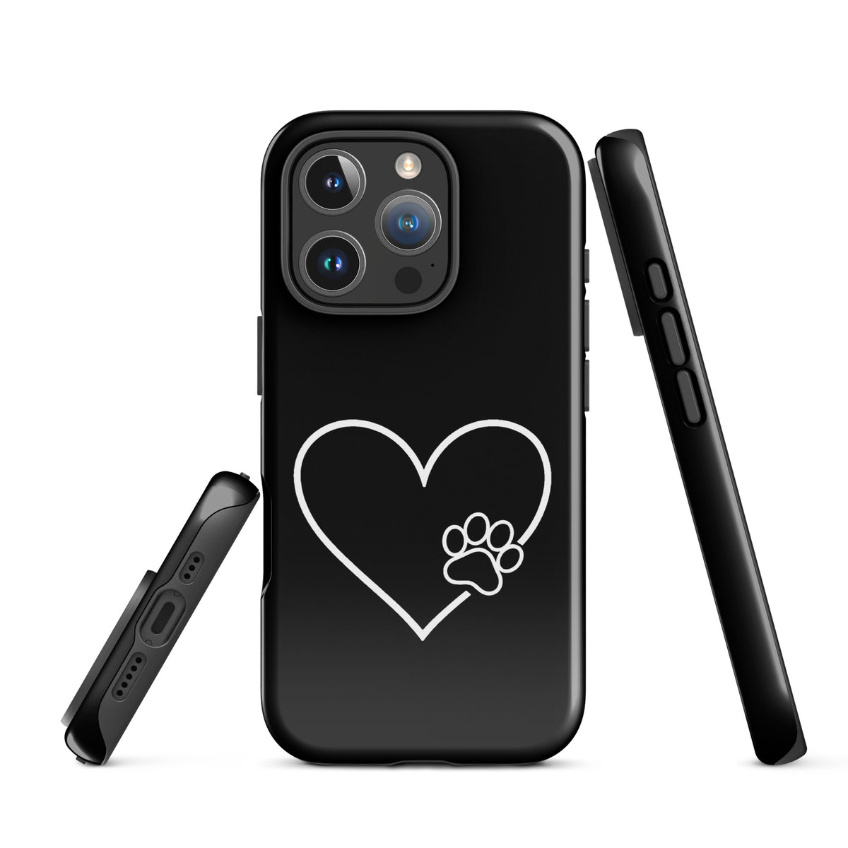 Phone Case for iPhone with white heart and paw print design, ideal for pet lovers seeking style and protection.