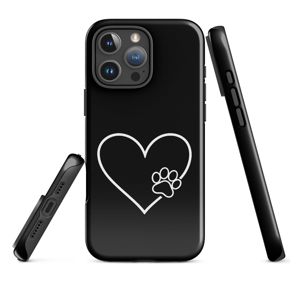 Phone Case for iPhone with elegant heart and paw print design, perfect for pet lovers seeking stylish and protective phone accessories.