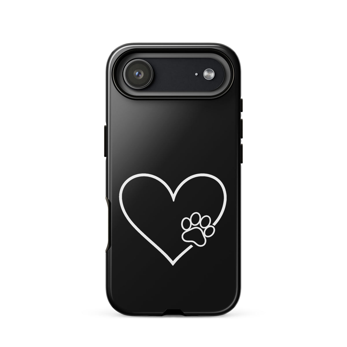 Phone Case featuring a white heart outline with a black paw print, perfect for pet lovers seeking stylish tech protection.