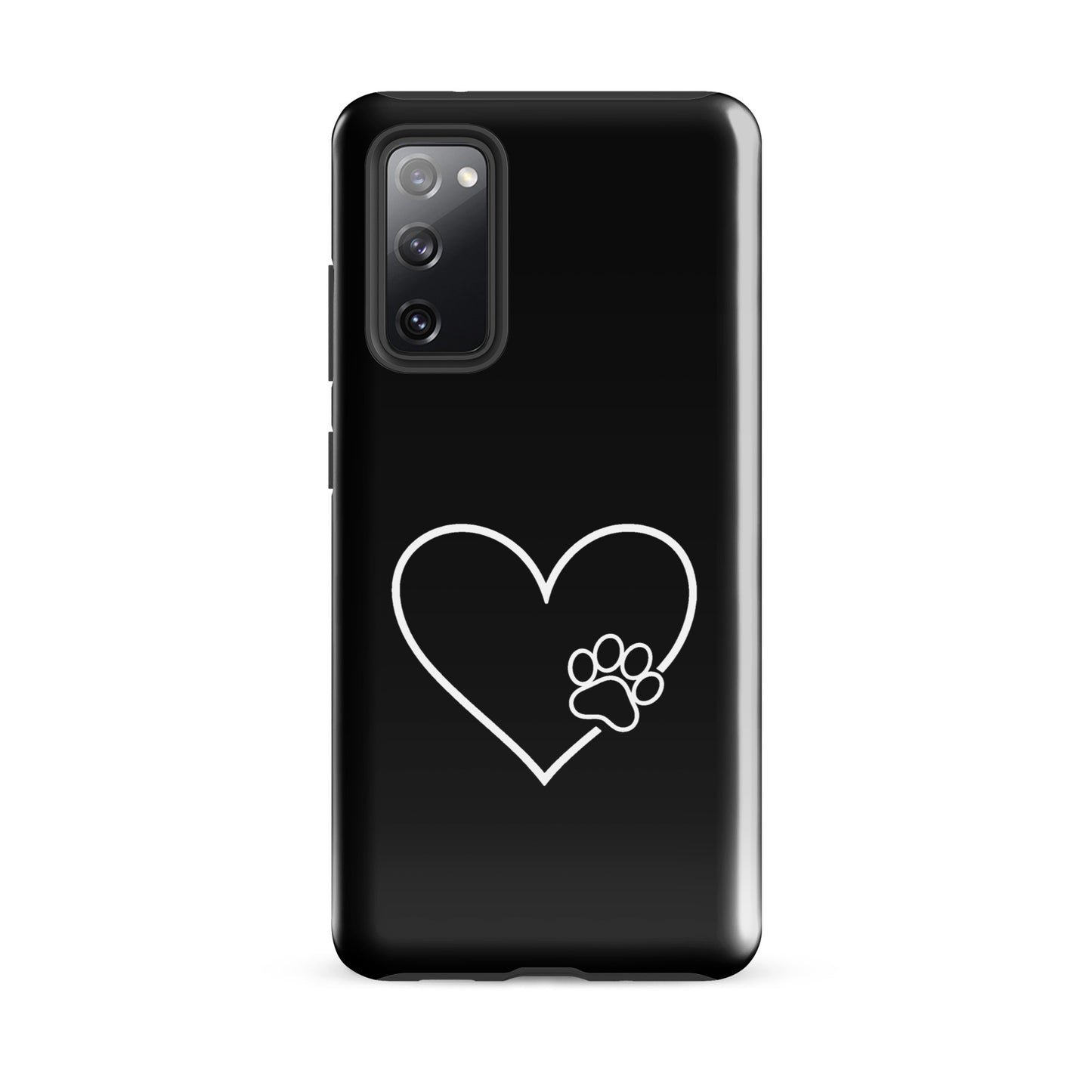 Phone Case with heart and paw print for Samsung Galaxy in black, symbolizes pet love and premium protection.