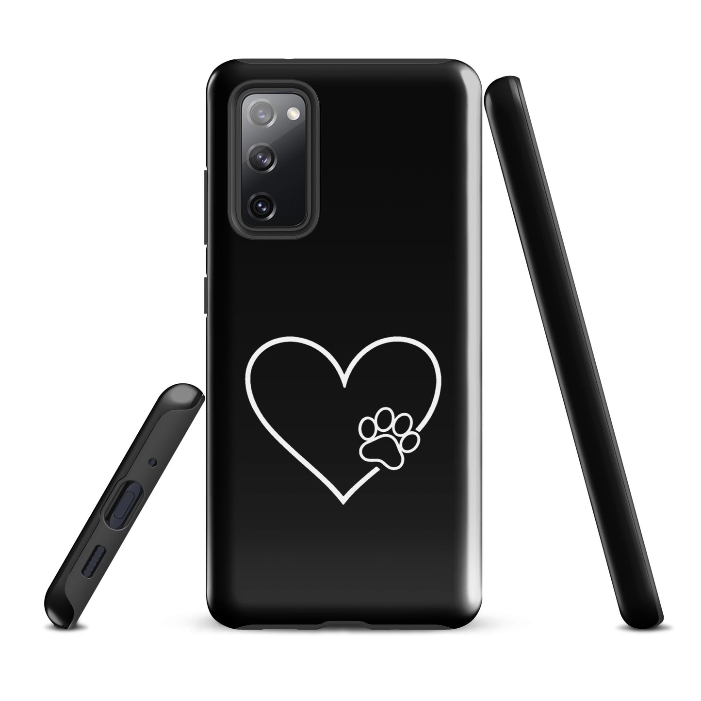 Phone Case for Samsung Galaxy featuring heart and paw print design, black and white, premium protection for pet lovers.