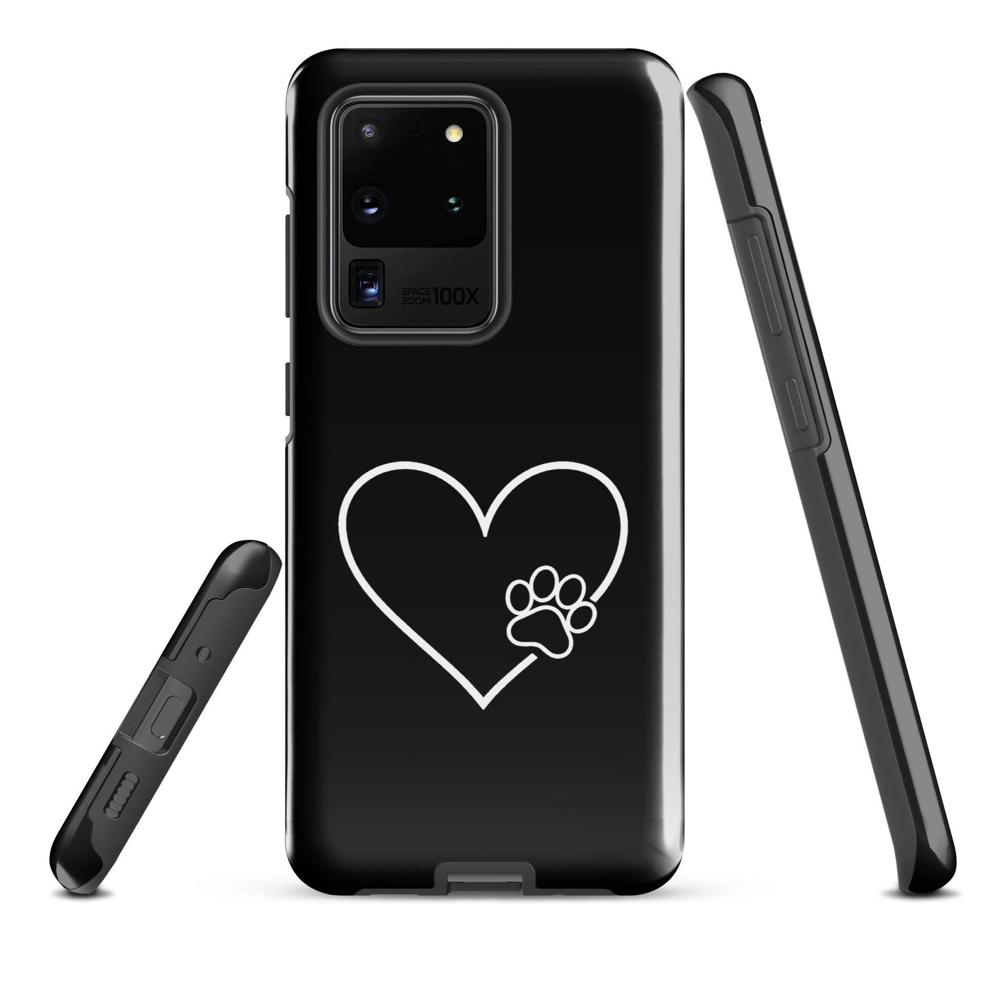 Phone Case for Samsung Galaxy with heart and paw print design, sleek and protective, perfect for pet lovers. Elegant and minimalist style.