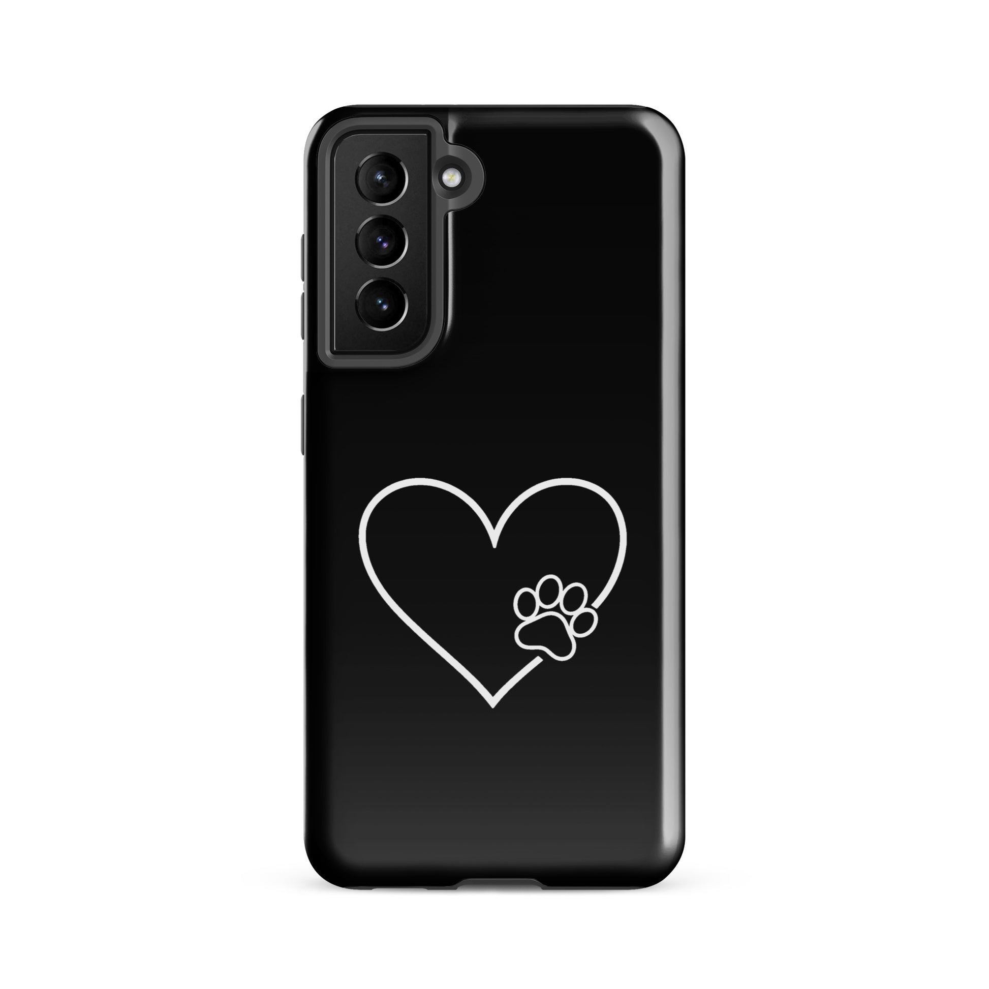 Phone Case for Samsung Galaxy with heart and paw print design, minimalist pet lover style in black and white, premium protection.