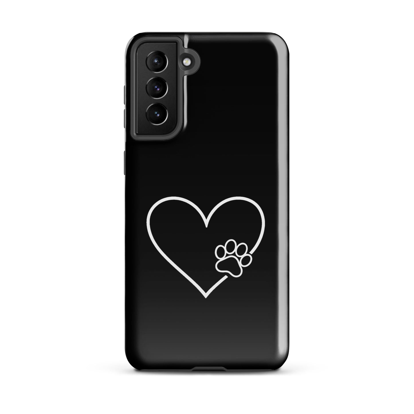 Phone Case for Samsung Galaxy with heart and paw print design in black and white, perfect for pet lovers seeking stylish protection.