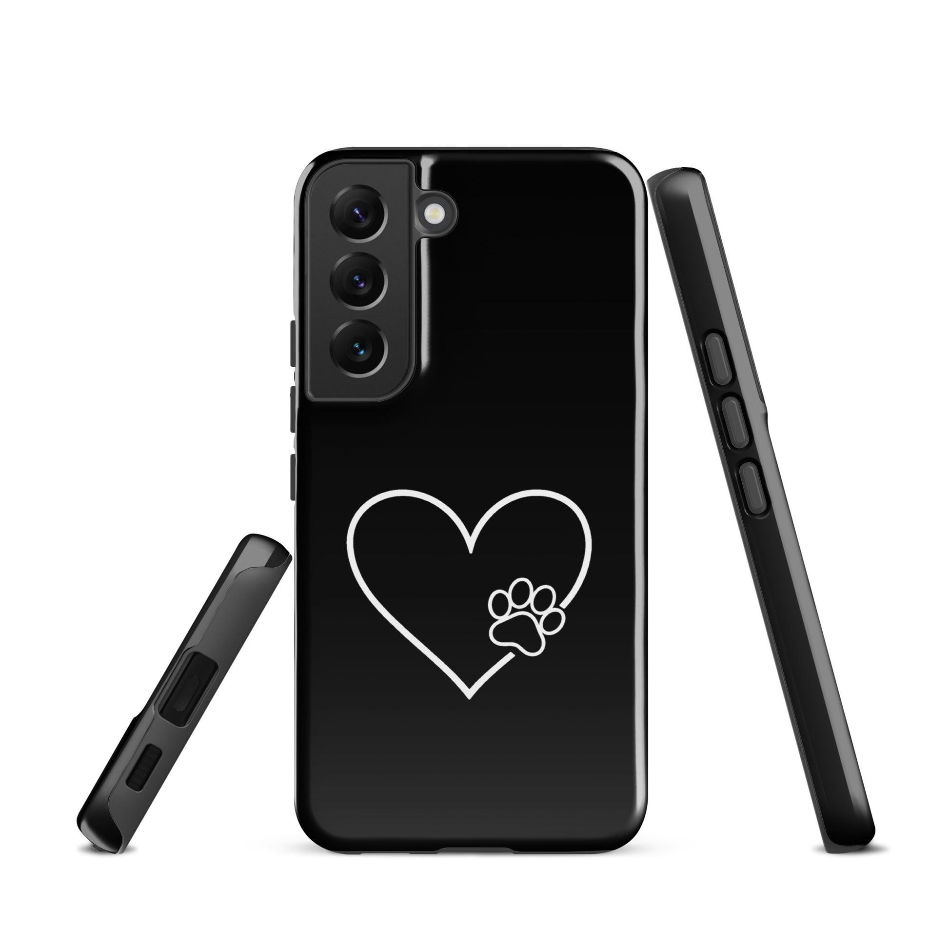 Phone Case for Samsung Galaxy with heart and paw print design, sleek protection for pet lovers.