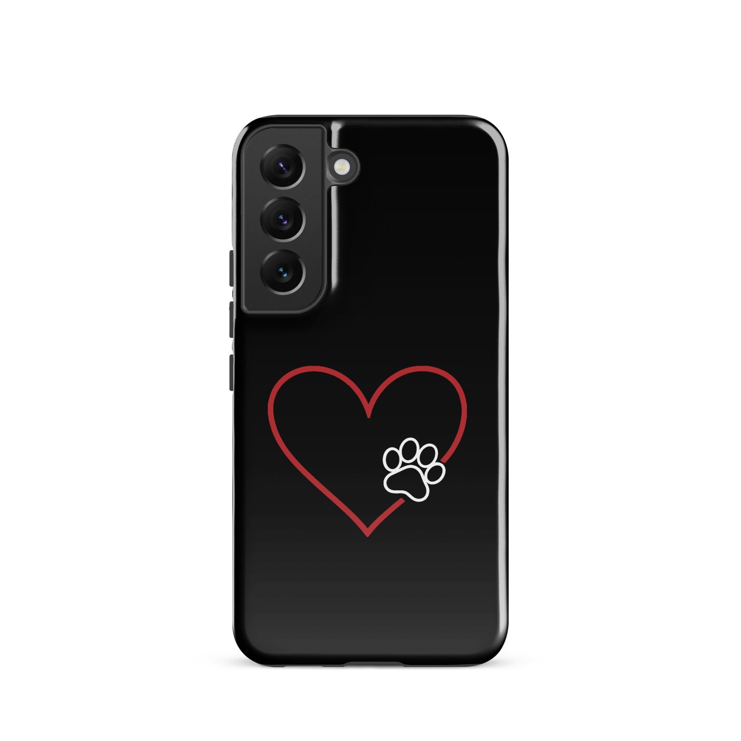 Phone Case for Samsung Galaxy with heart and paw print design, black background, perfect for pet lovers seeking stylish protection.