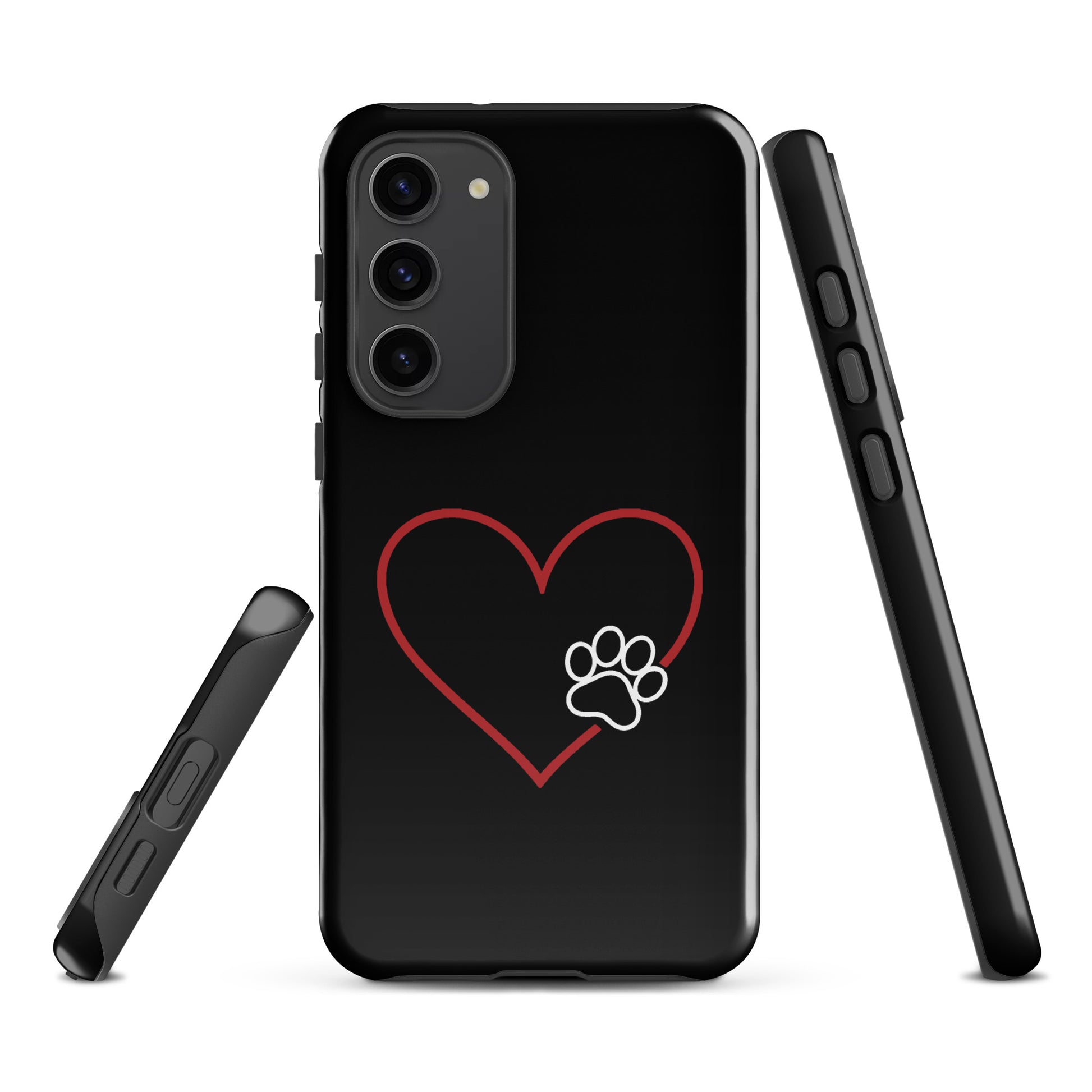Phone Case for Samsung Galaxy with heart and paw print design, symbolizing pet love and protection.