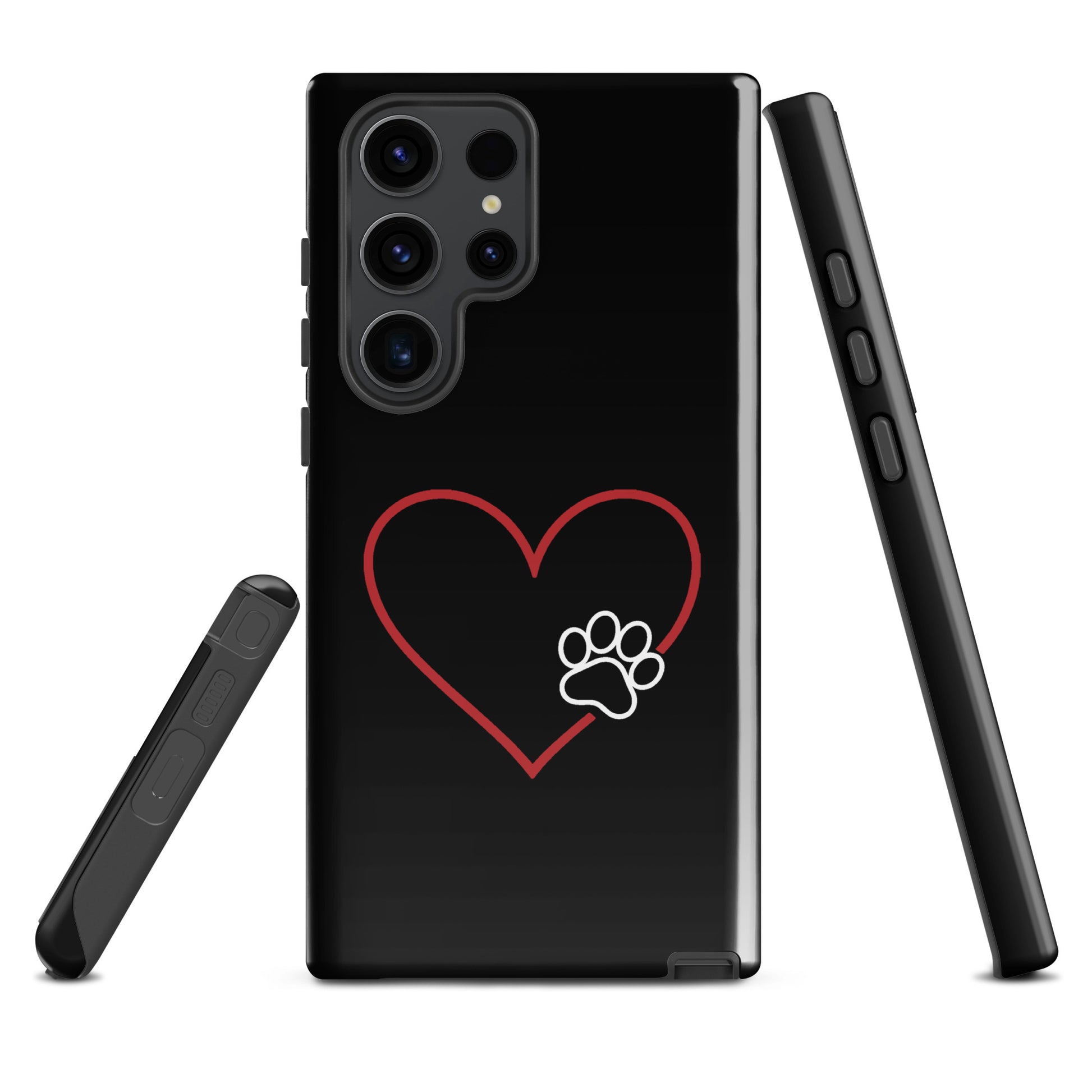 Phone Case for Samsung Galaxy with white heart and paw print design, symbolizing love and loyalty for pet lovers.