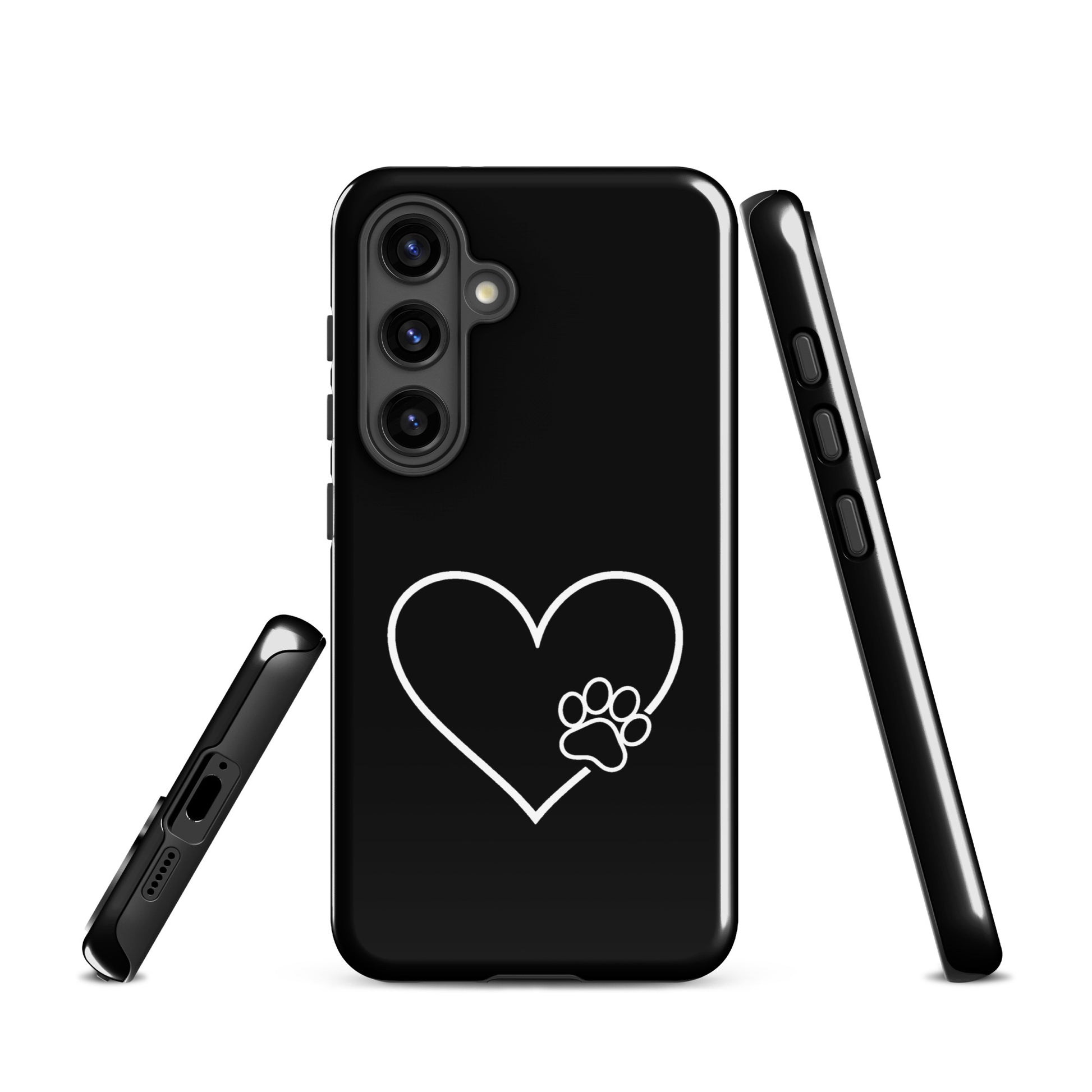 Phone Case for Samsung Galaxy featuring white heart with paw print design, ideal for pet lovers seeking stylish protection.