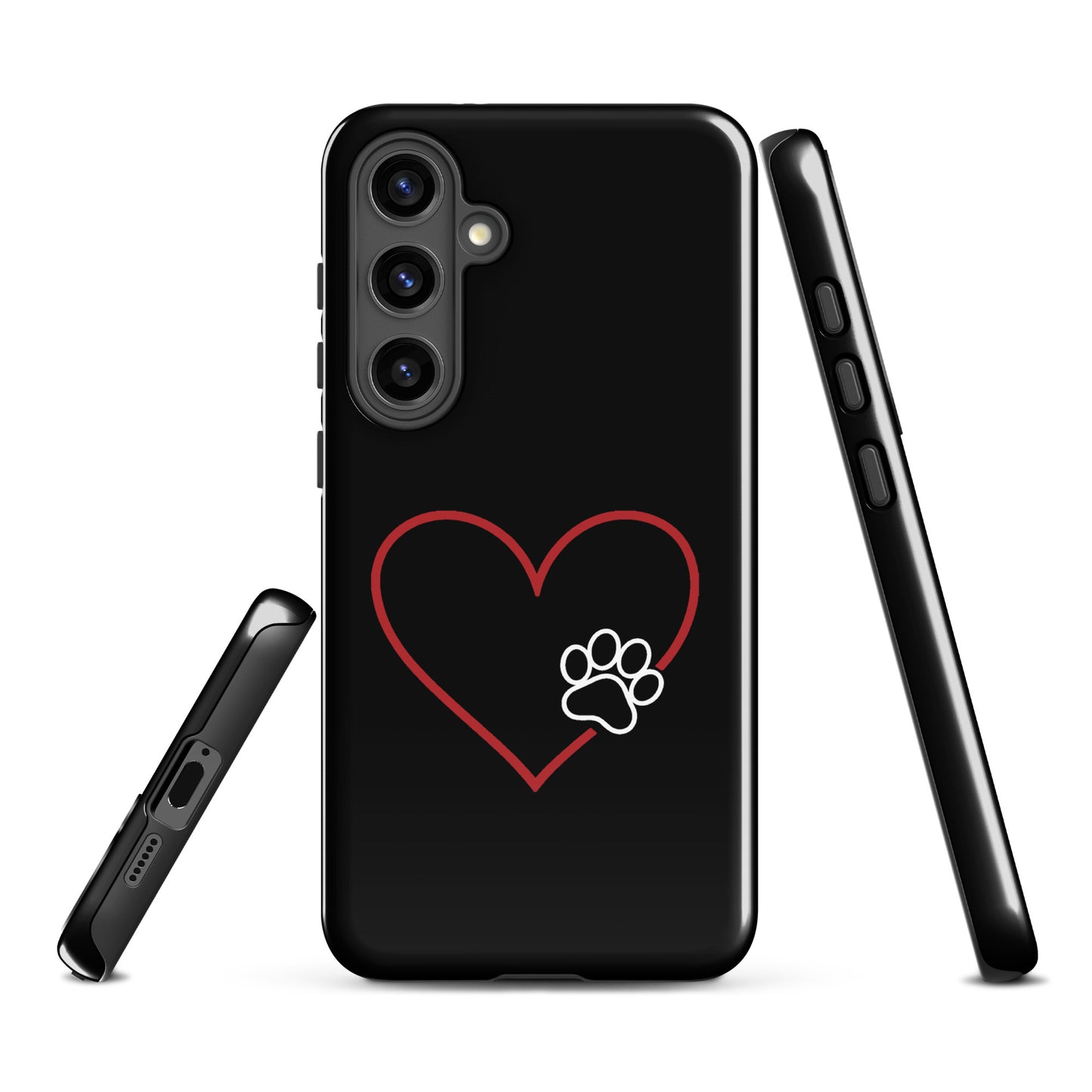 Phone Case for Samsung Galaxy with heart and paw print design, symbolizing pet love and protection.