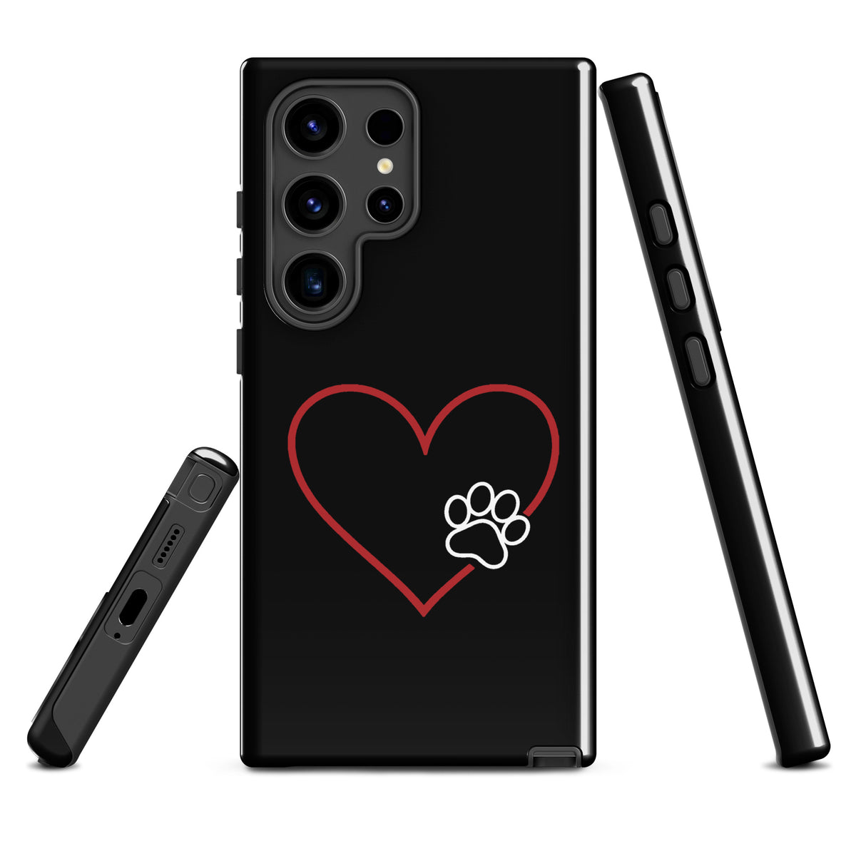 Phone Case for Samsung Galaxy with heart and paw print design, showcasing pet lover style and phone protection.