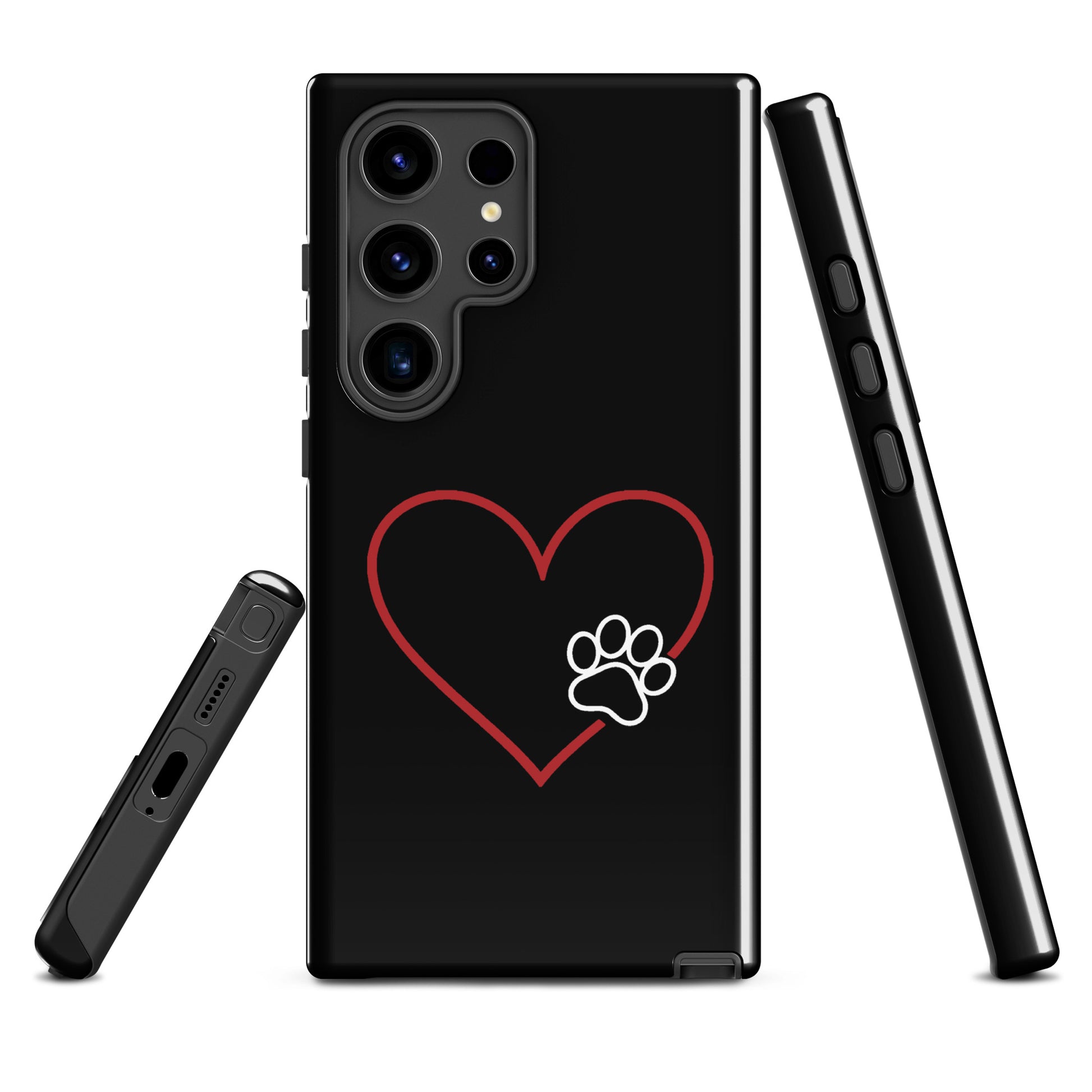 Phone Case for Samsung Galaxy with heart and paw print design, showcasing pet lover style and phone protection.