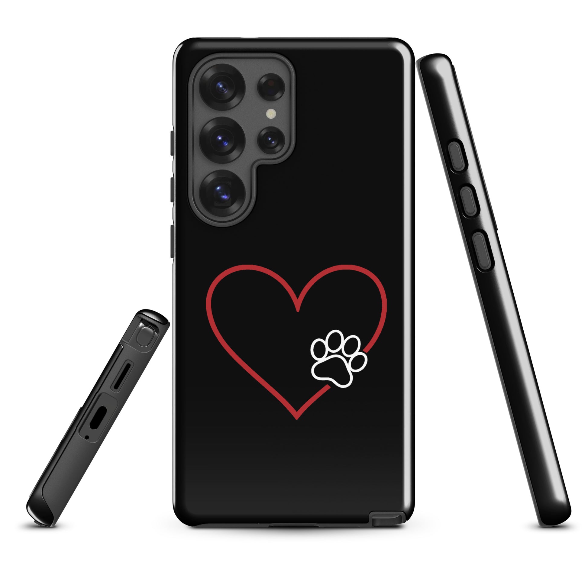 Phone Case for Samsung Galaxy with heart and paw print design, showcasing sleek style and premium protection for pet lovers.