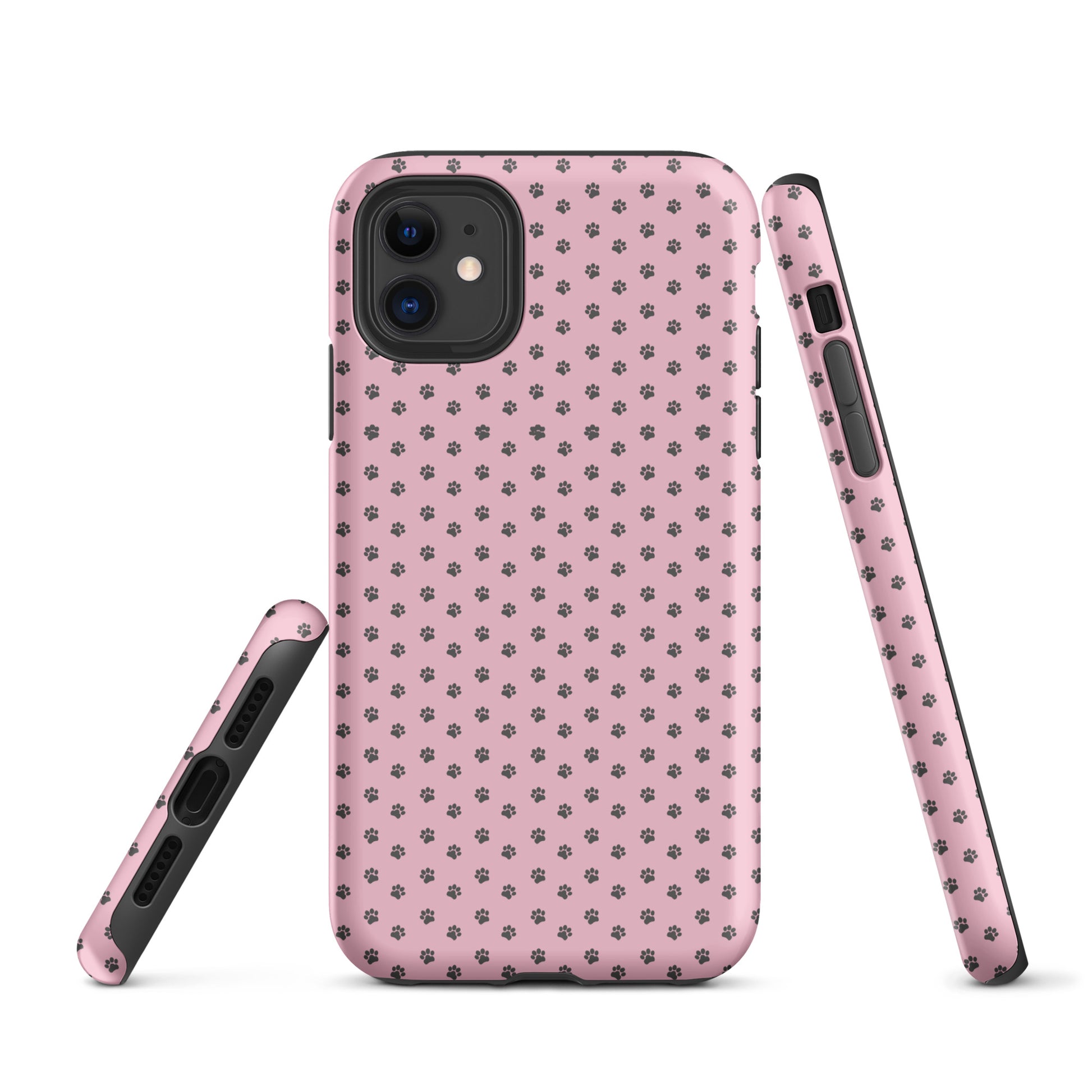 Phone Case for iPhone with pink and paw-print design, showcases playful charm and reliable protection.