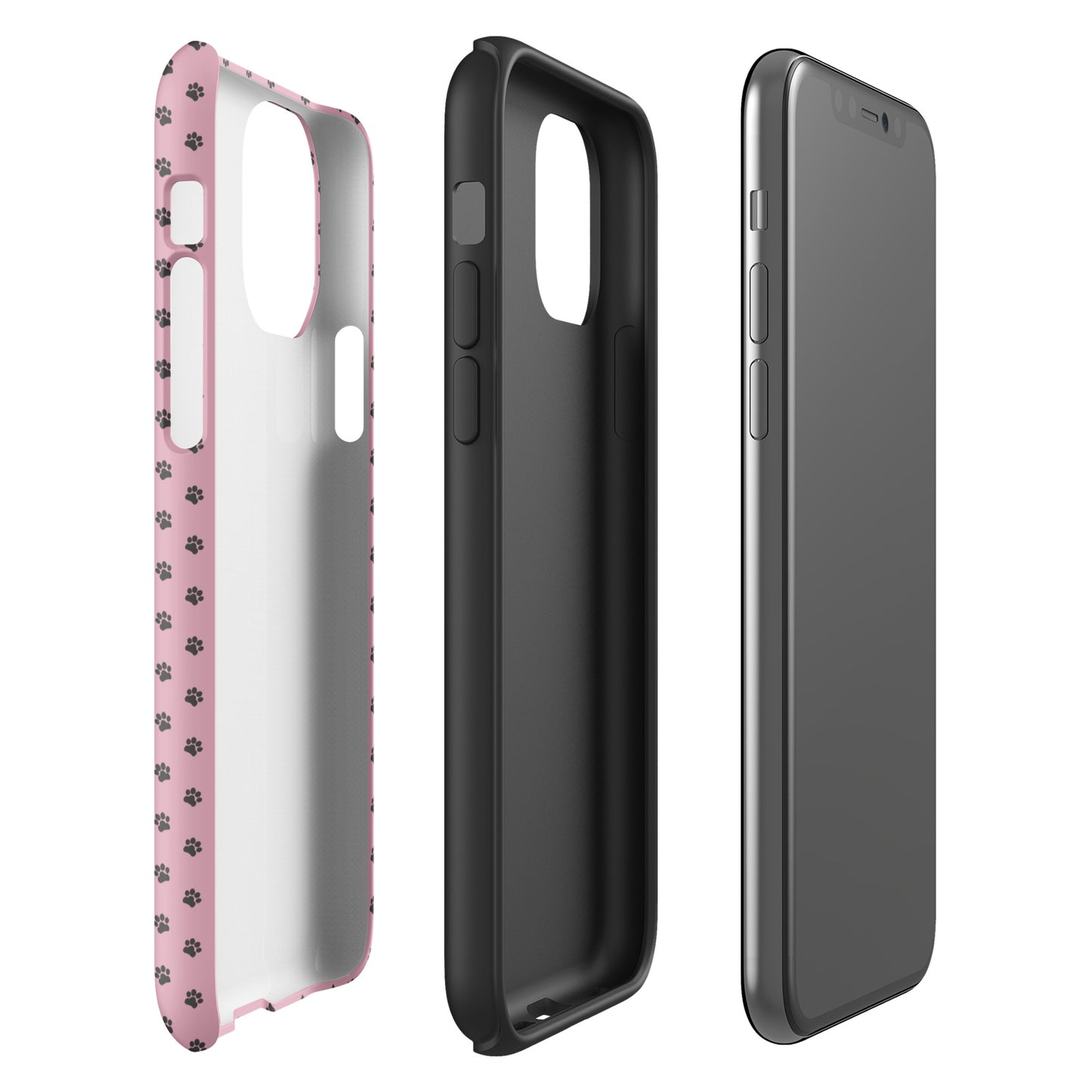 Phone Case with paw print design on pink background for iPhone, showcasing playful protection in durable materials.