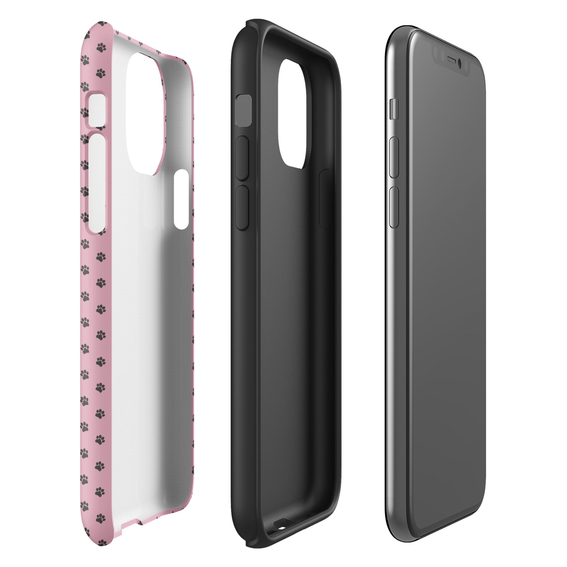 Phone Case with paw print design on pink background for iPhone, showcasing playful protection in durable materials.