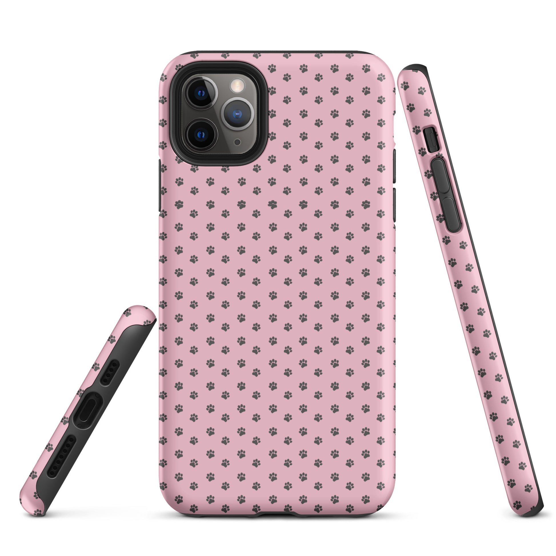 Phone Case for iPhone with pink paw-print design, showcasing playful and protective style.