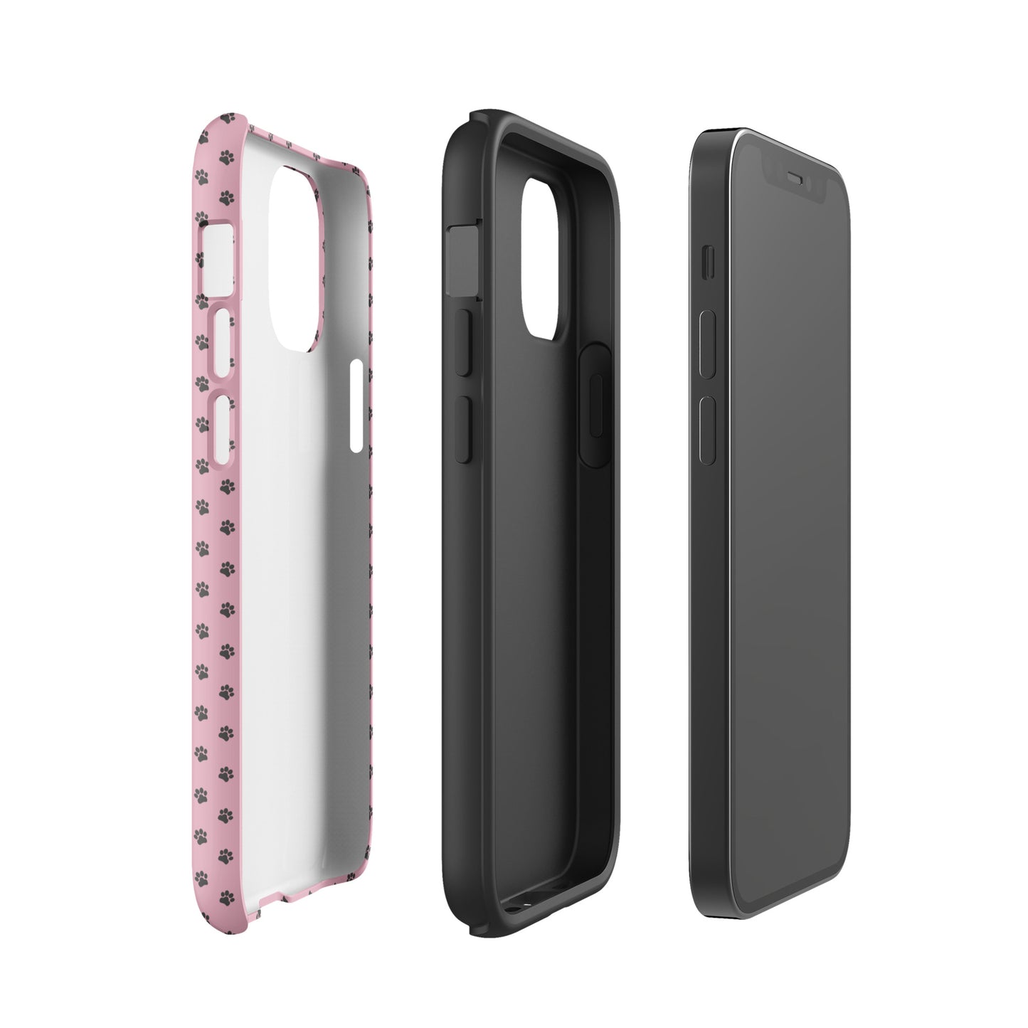 Phone Case for iPhone with paw-print design on a pink background, showcasing playful protection and durability.