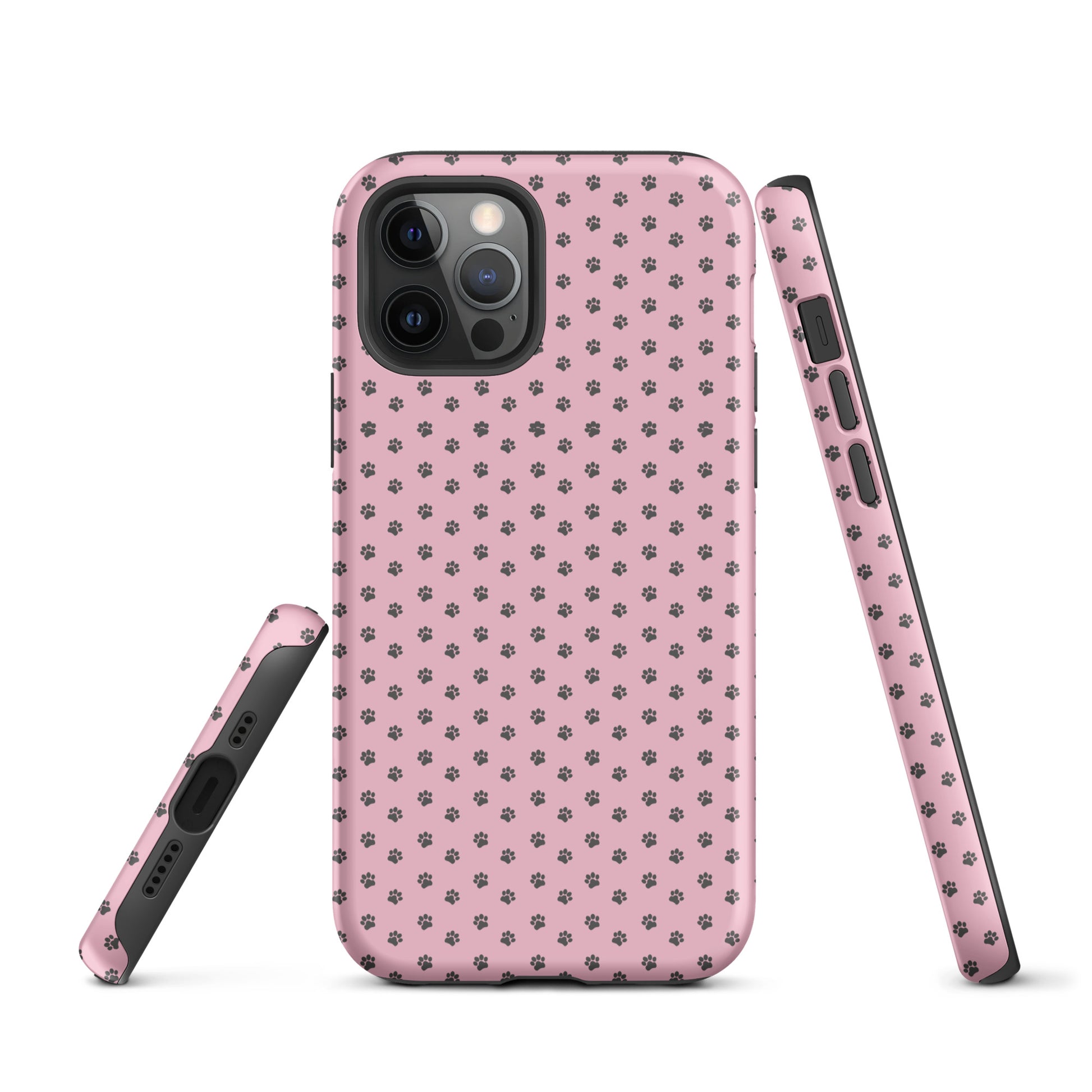 Phone Case for iPhone with pink background and paw print design, showcasing playful protection and adorable charm.