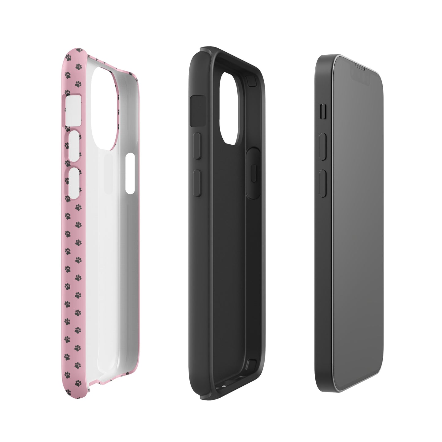Phone Case for iPhone with paw‑print design in pink and black, showcasing playful protection and dependable toughness.