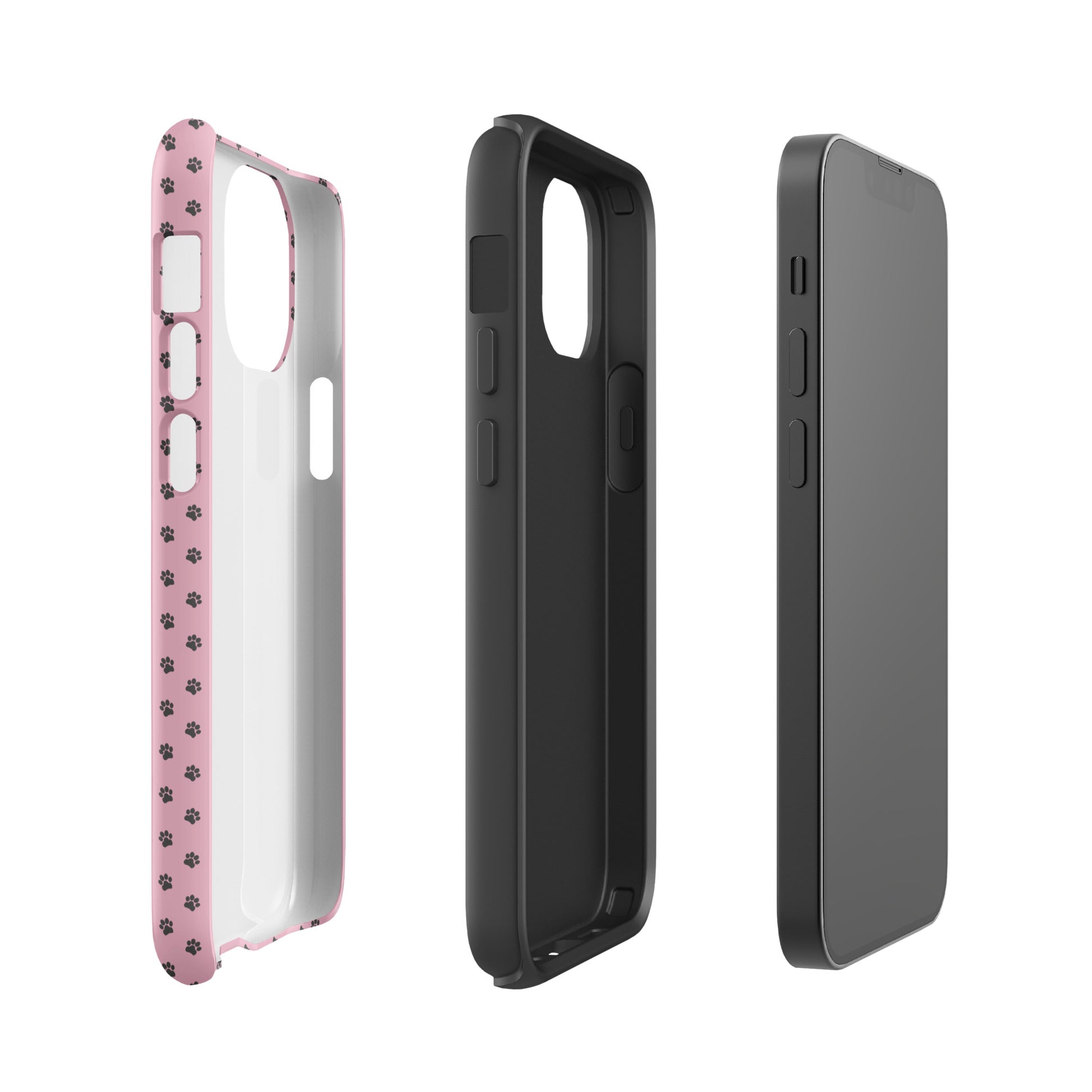 Phone Case for iPhone with paw‑print design in pink and black, showcasing playful protection and dependable toughness.