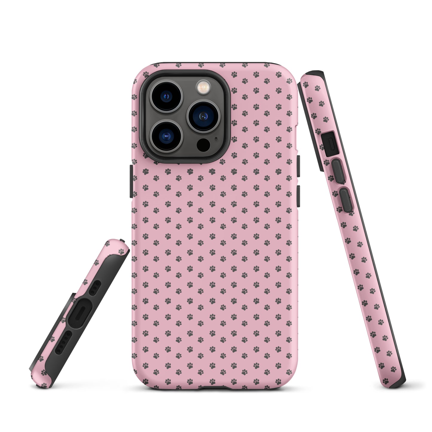 Phone Case for iPhone with pink paw-print design, playful pet theme