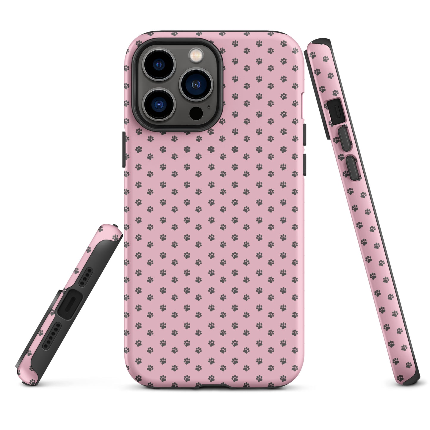 Phone Case for iPhone with paw-print design on soft pink background, showing playful and durable protection.