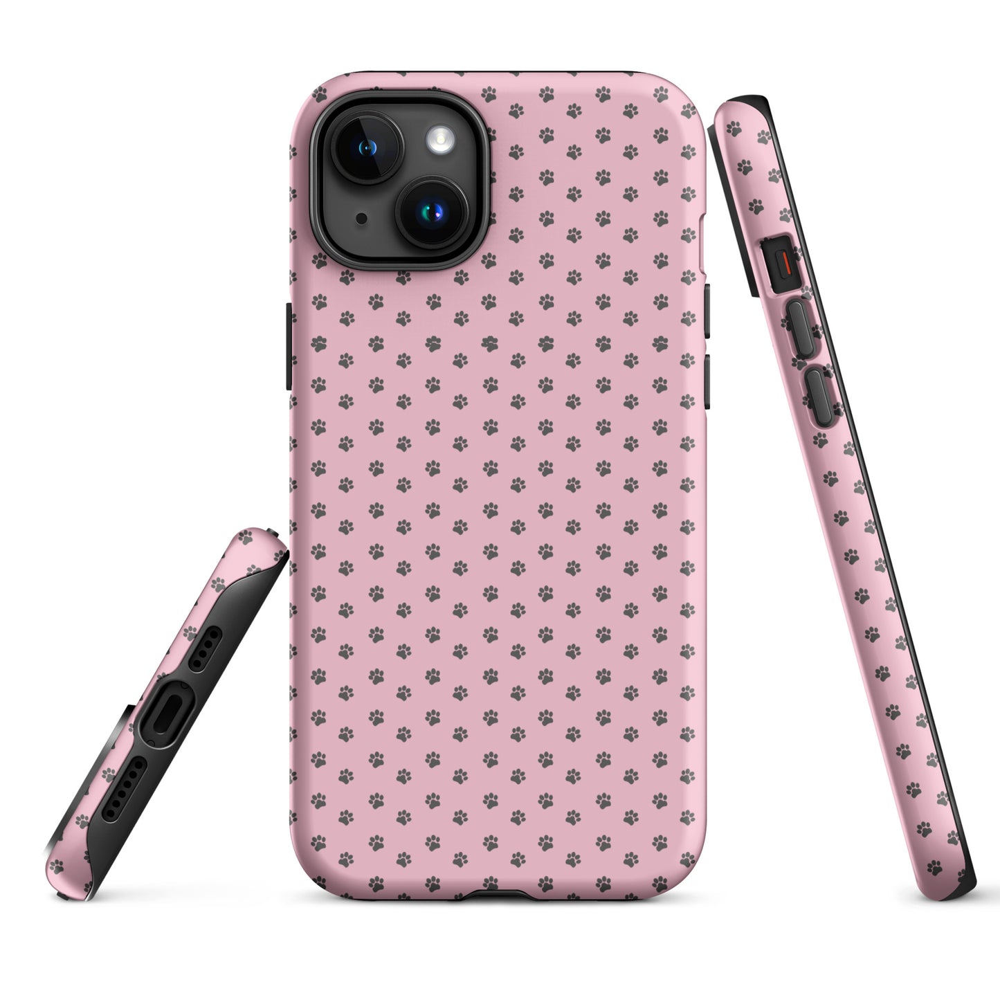 Phone Case for iPhone with playful paw-print design on pink background, durable and adorable protection for pet lovers.