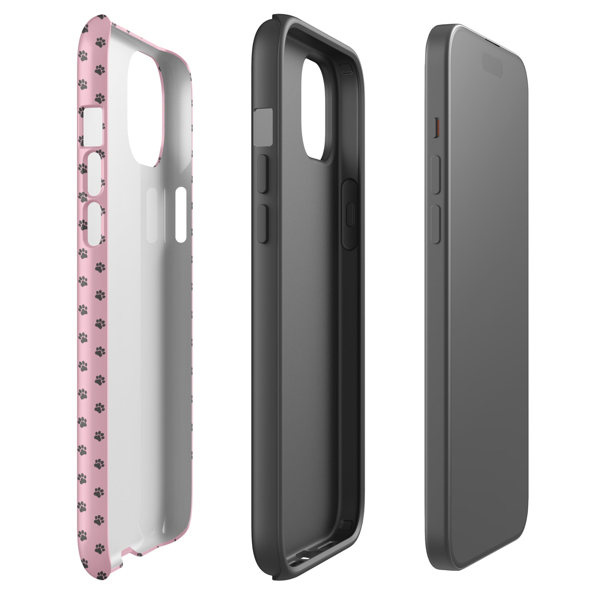 Phone Case for iPhone with paw print design on pink background, offering playful protection and charm.