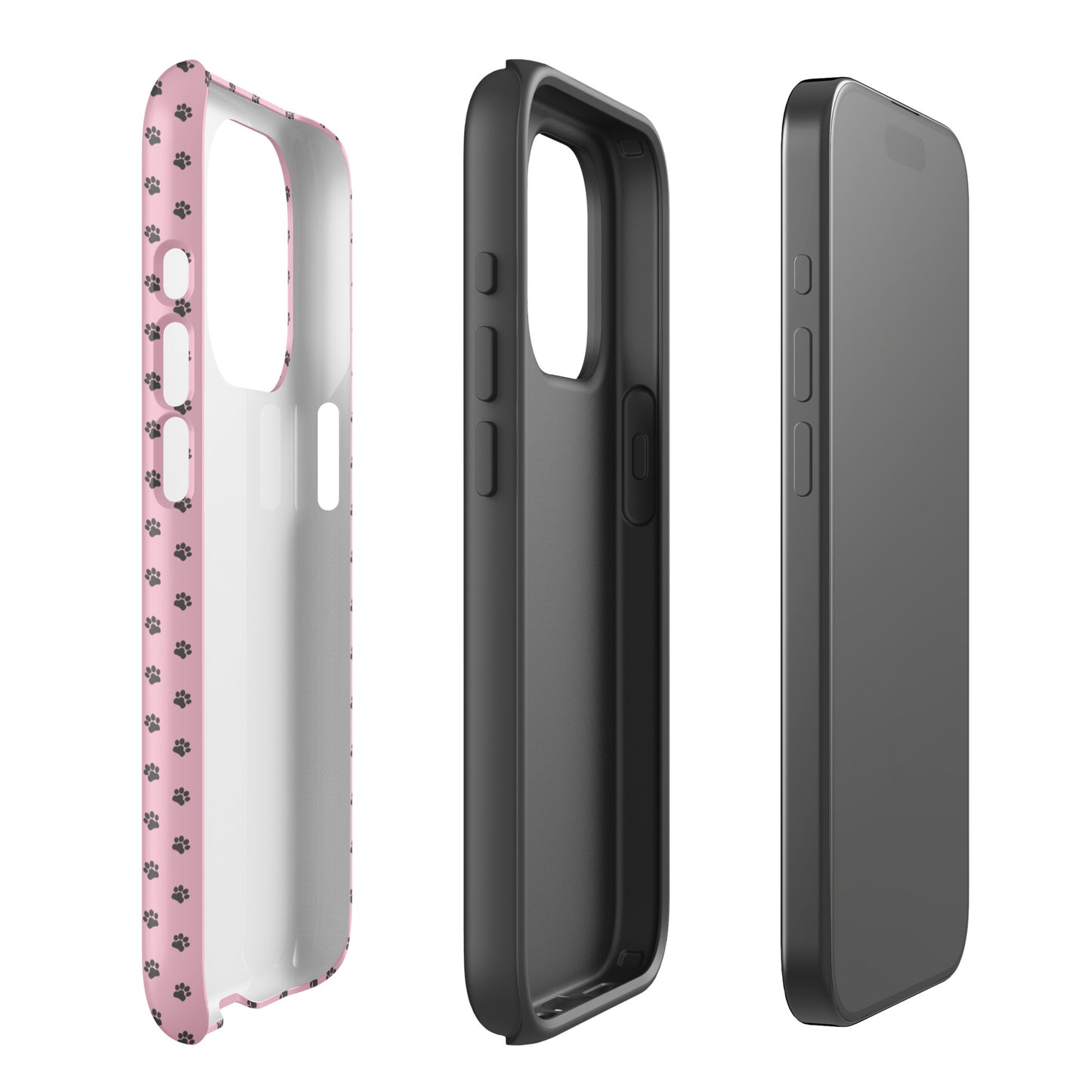 Phone Case for iPhone with paw-print design, showcasing playful pink background and dark gray paw prints for pet lovers.