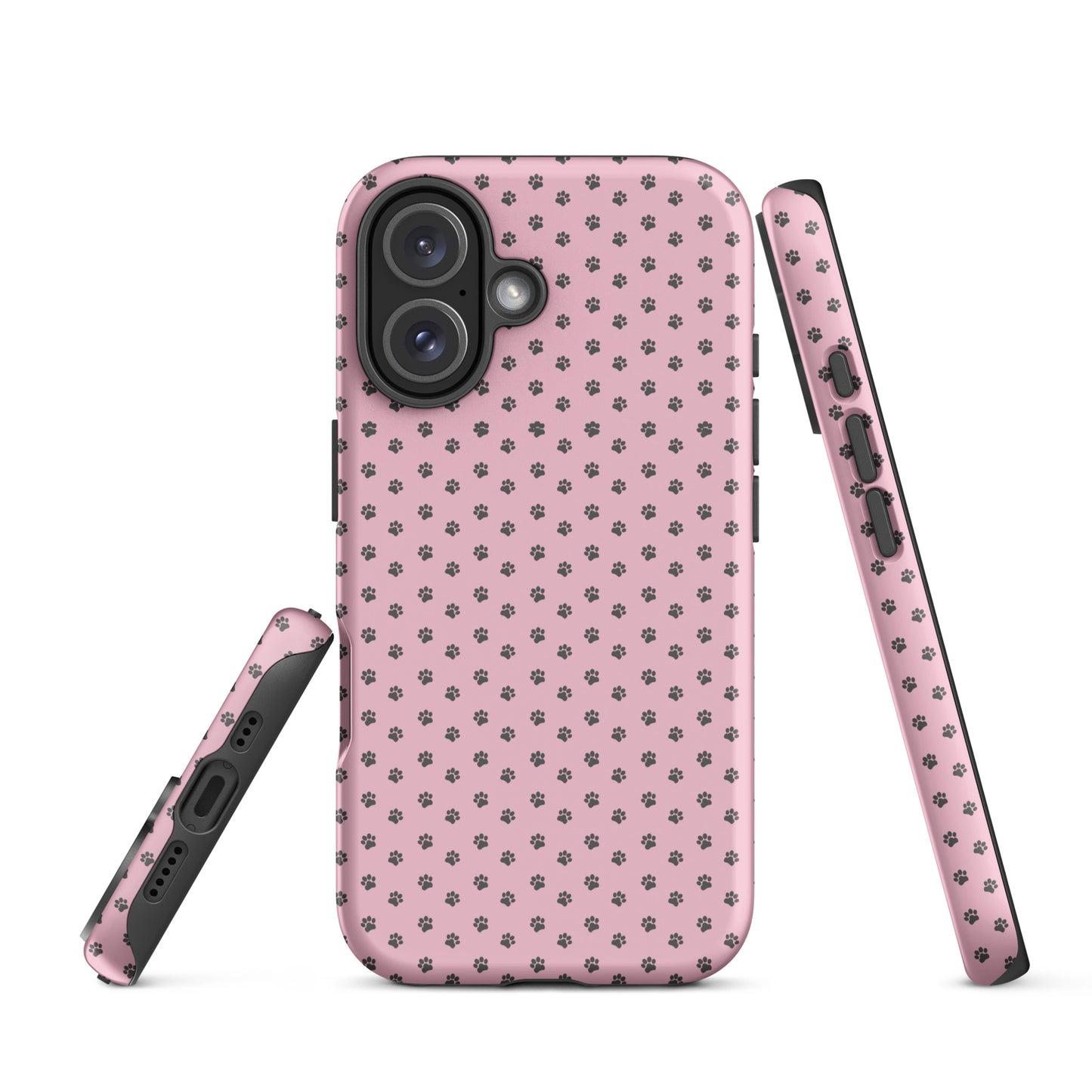Phone Case for iPhone with gray paw-print design on pink background, showcasing playful protection and cute pet-loving style.