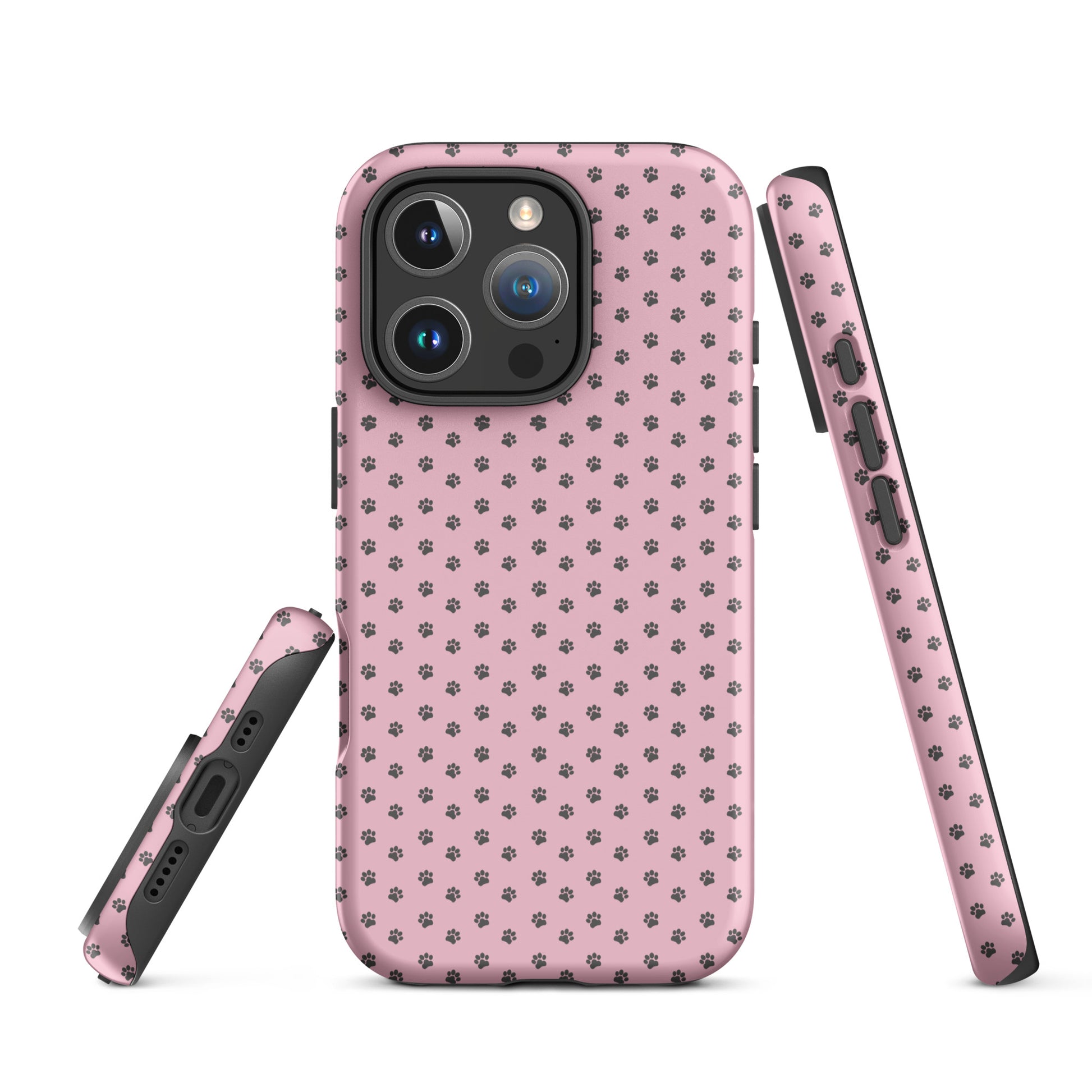 Phone Case for iPhone with pink and dark gray paw-print design, showcasing playful protection and pet-loving style.