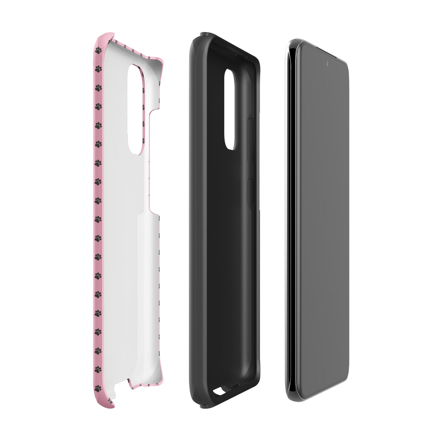 Phone Case for Samsung Galaxy with pink paw-print design, showcasing playful protection and style.