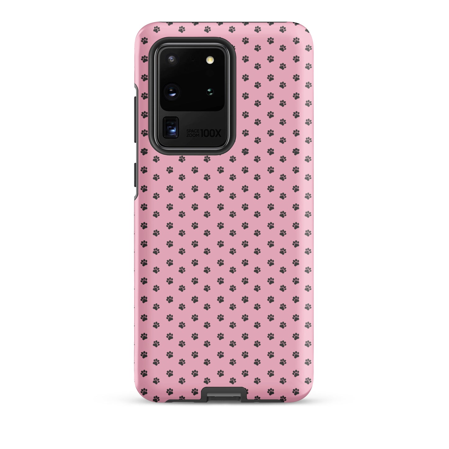 Phone Case Samsung Galaxy with pink paw-print design offering playful and protective style.