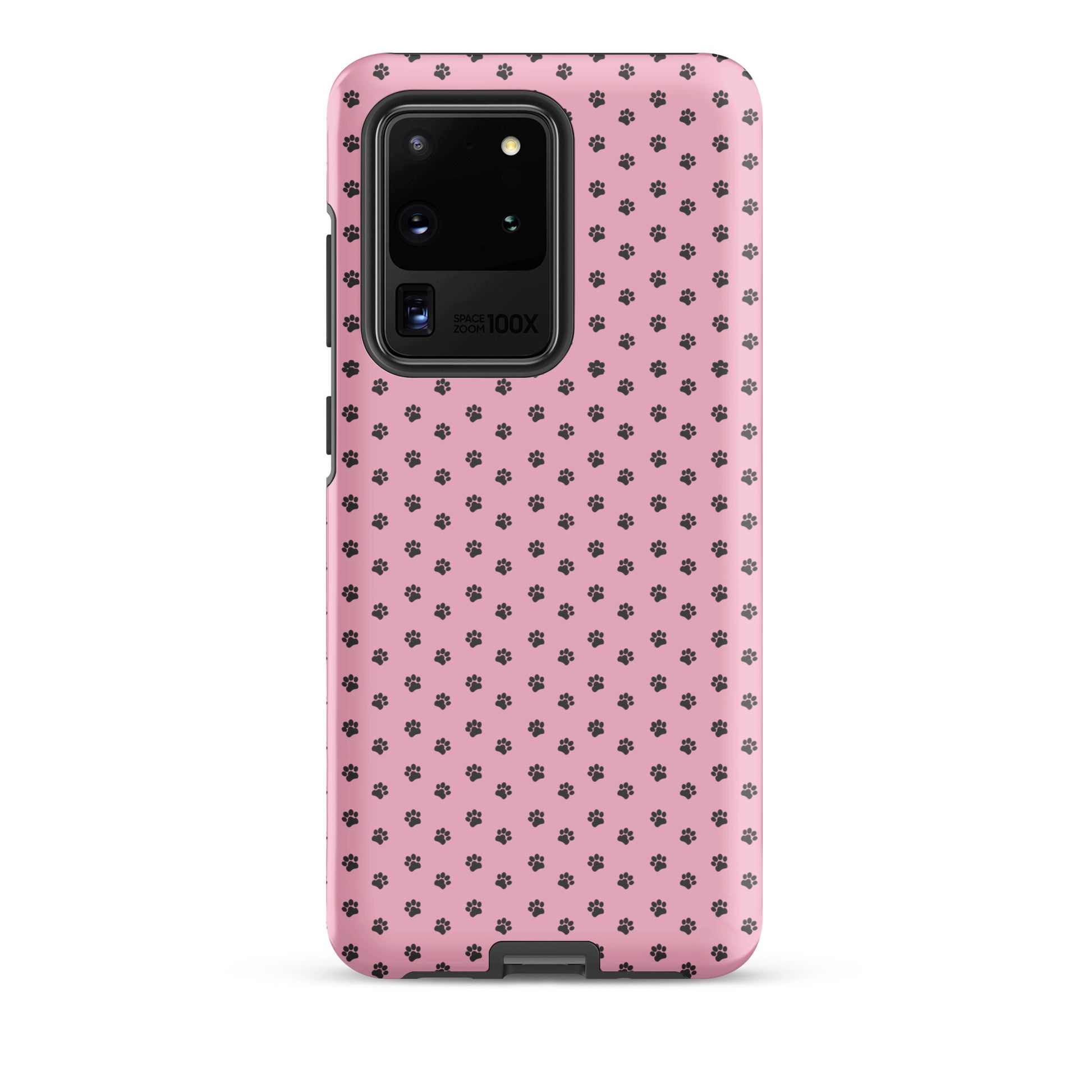 Phone Case Samsung Galaxy with pink paw-print design offering playful and protective style.