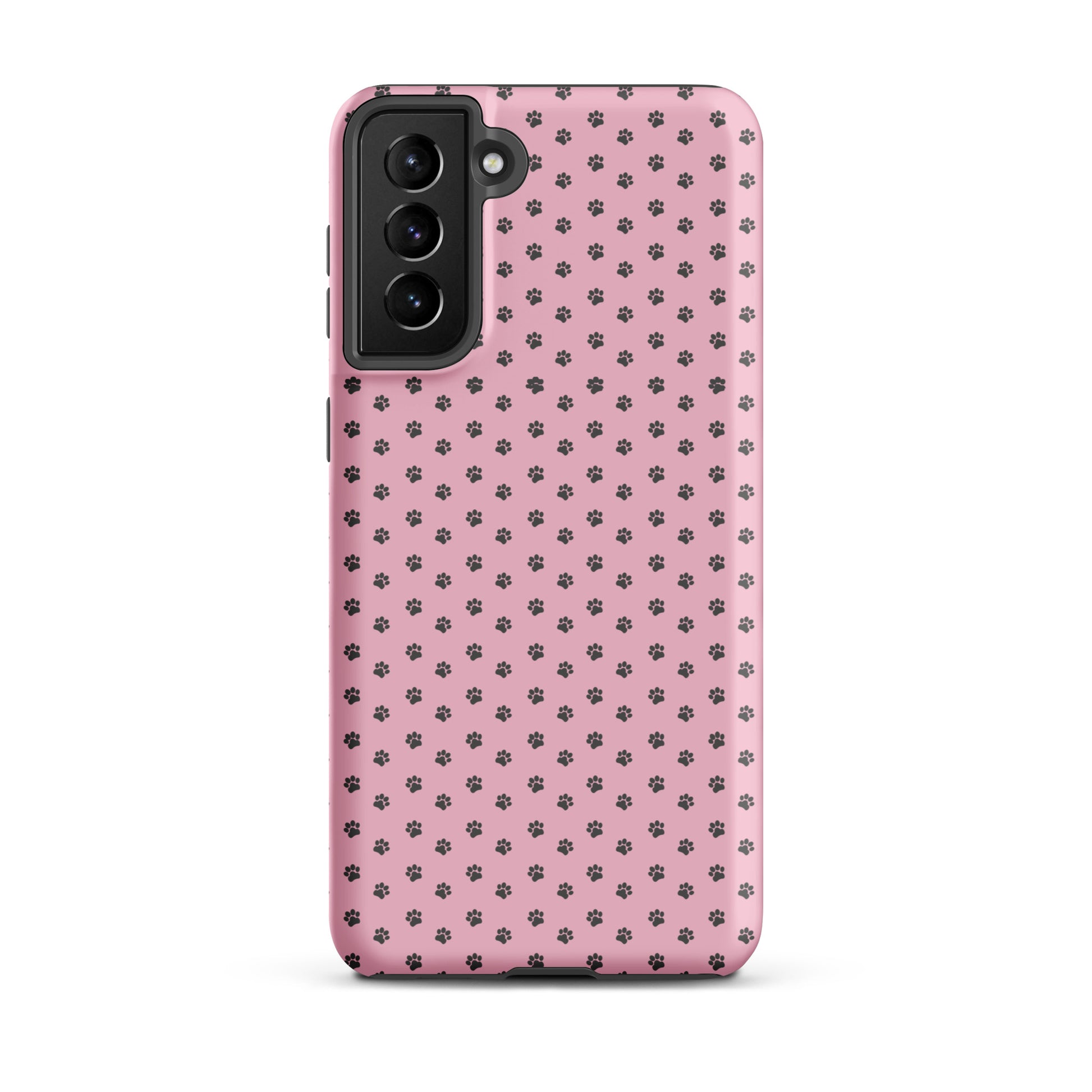 Phone Case Samsung Galaxy with paw-print design on playful pink background