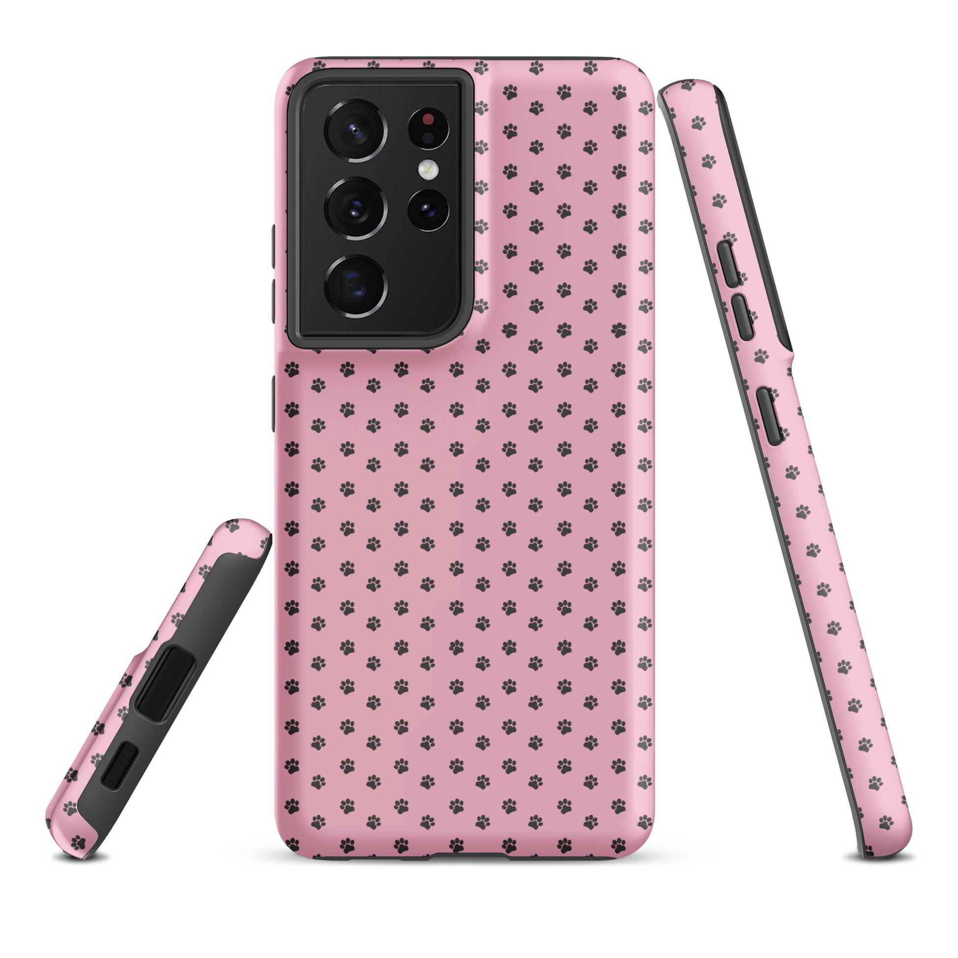 Playful pink Phone Case for Samsung Galaxy with paw-print design, combining charm and durability for pet-loving style.