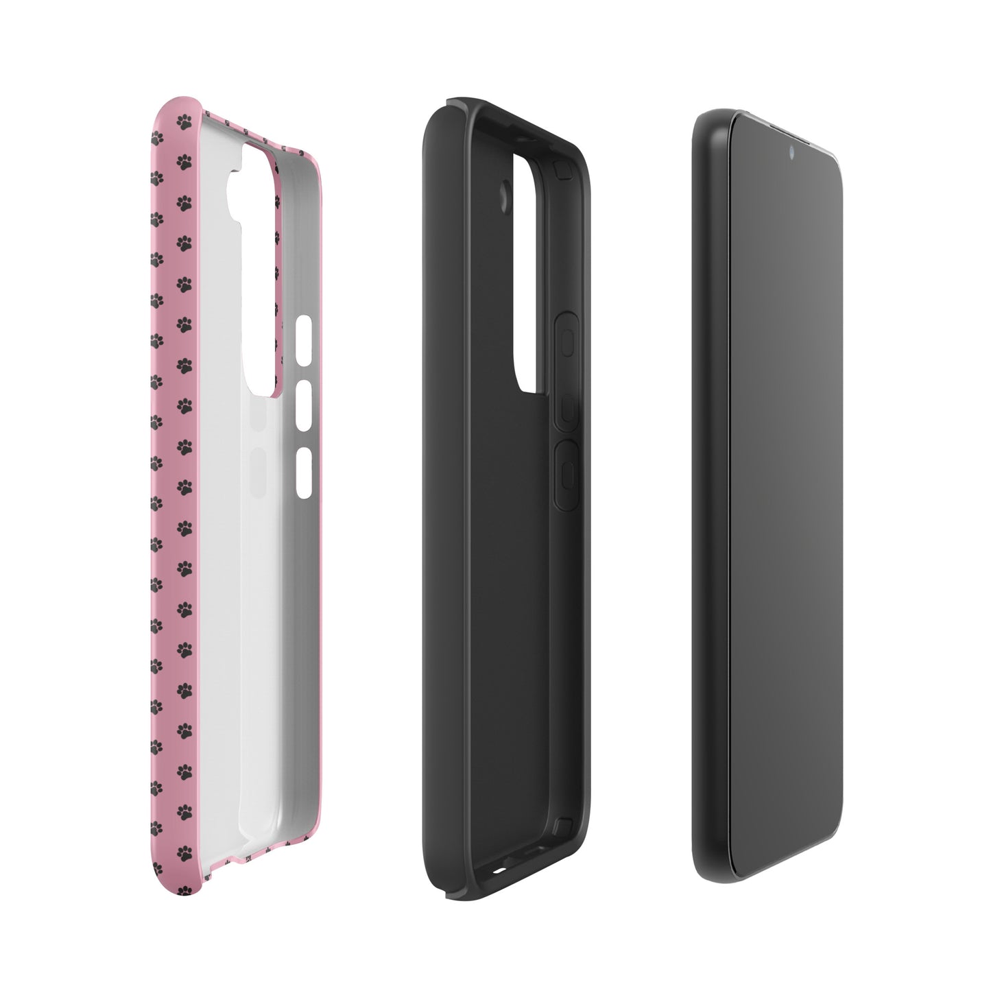 Phone Case Samsung Galaxy with playful pink paw-print design showcasing protective layers and sleek style.
