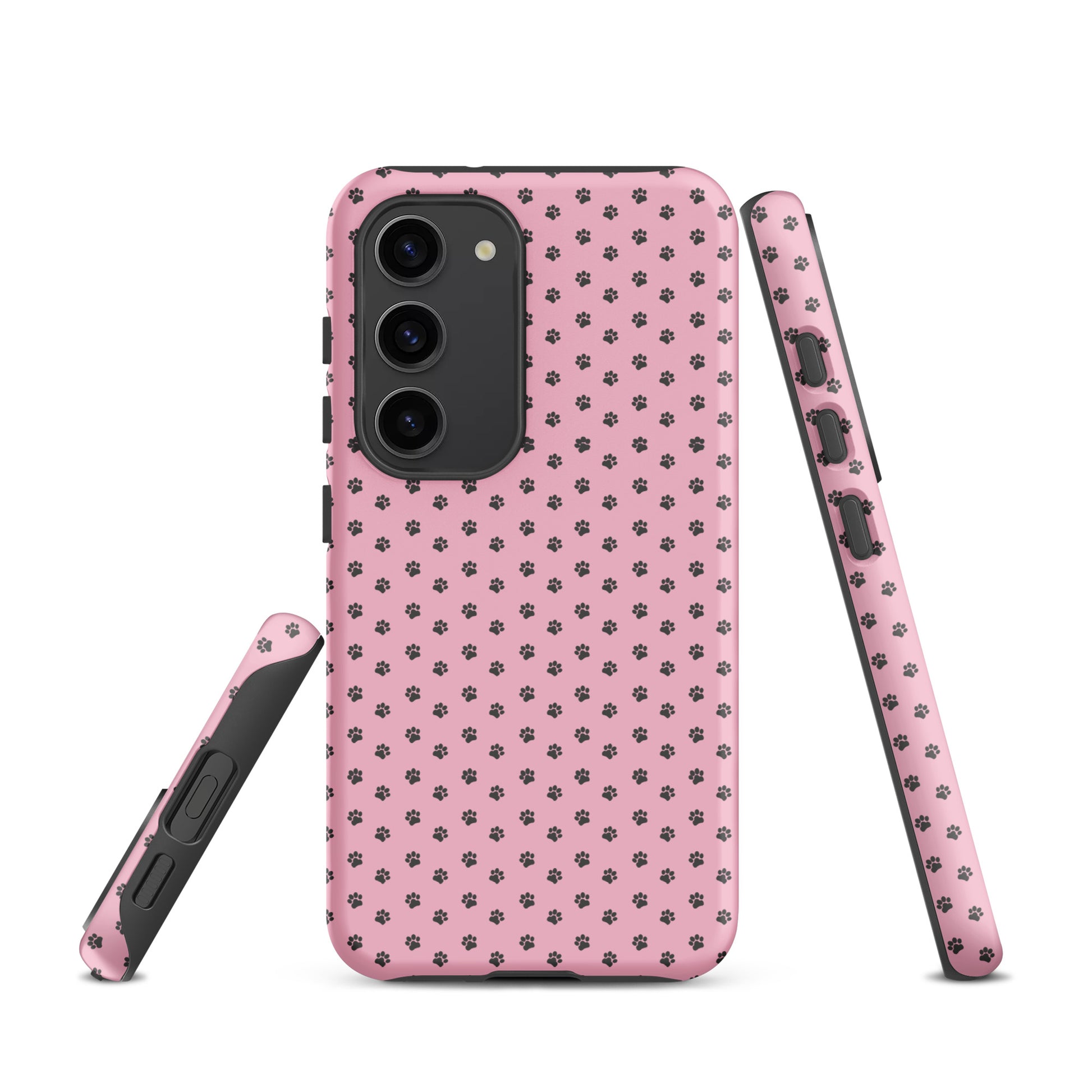 Phone Case Samsung Galaxy with pink paw-print design offers playful and protective charm for pet lovers.