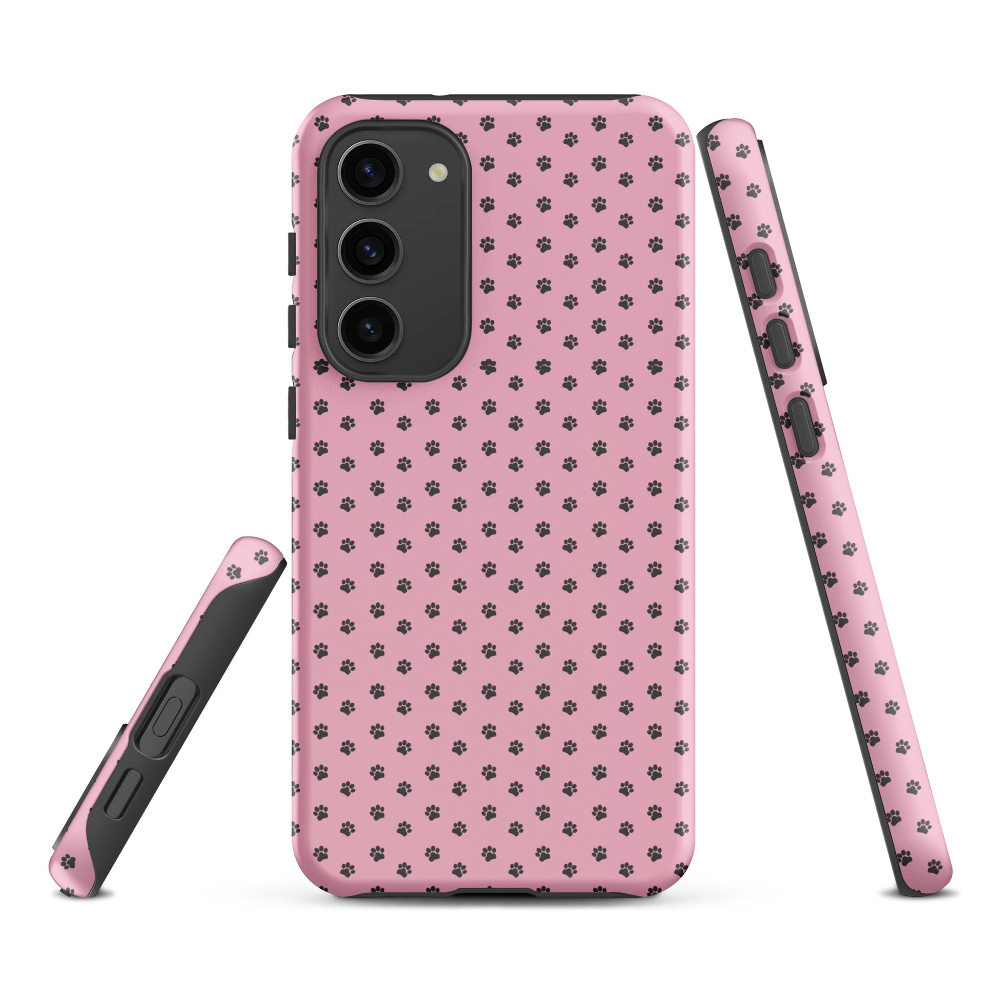 Phone Case Samsung Galaxy with pink paw-print design, playful pink protection, featuring charming gray paw prints for pet lovers.
