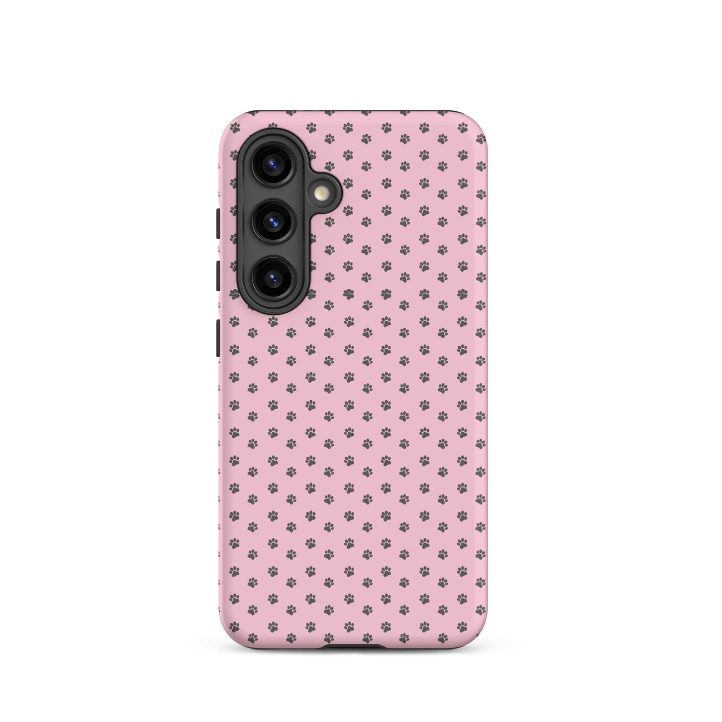Phone Case Samsung Galaxy in pink with dark gray paw-print design, offering adorable charm and reliable protection.