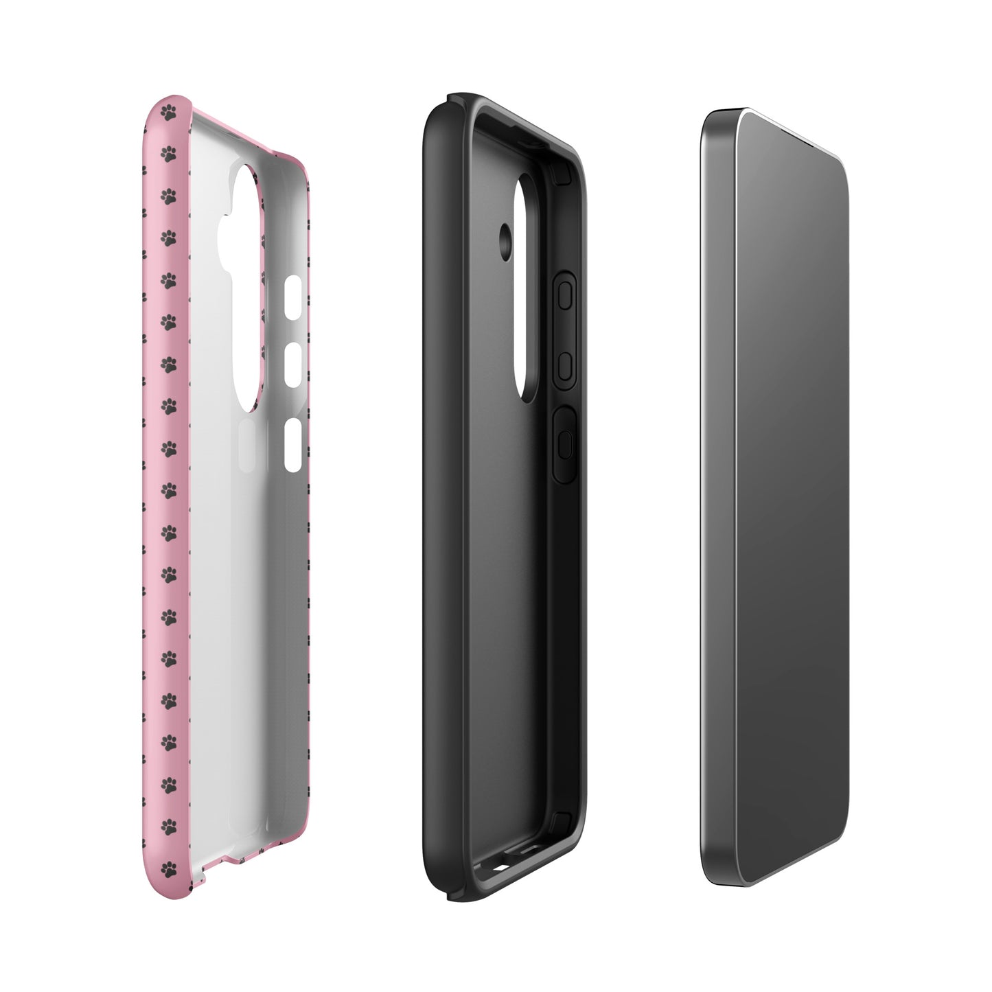 Phone Case Samsung Galaxy with playful paw-print design in pink, displaying durable protection for pet lovers.