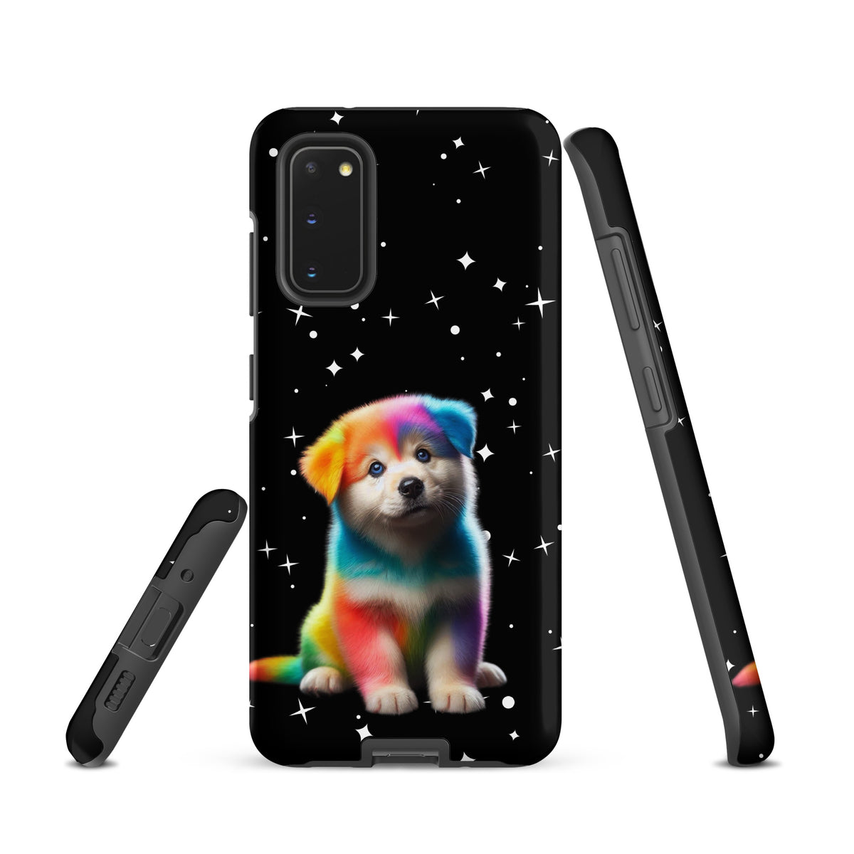 Phone Case for Samsung Galaxy with a rainbow puppy and starry night design