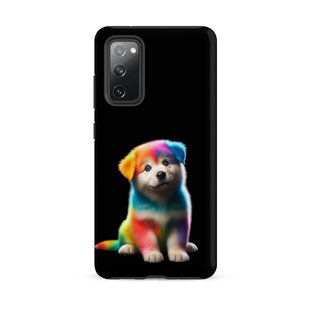 Phone Case for Samsung Galaxy with vibrant rainbow puppy and dark night sky design, blending fantasy art with protection.