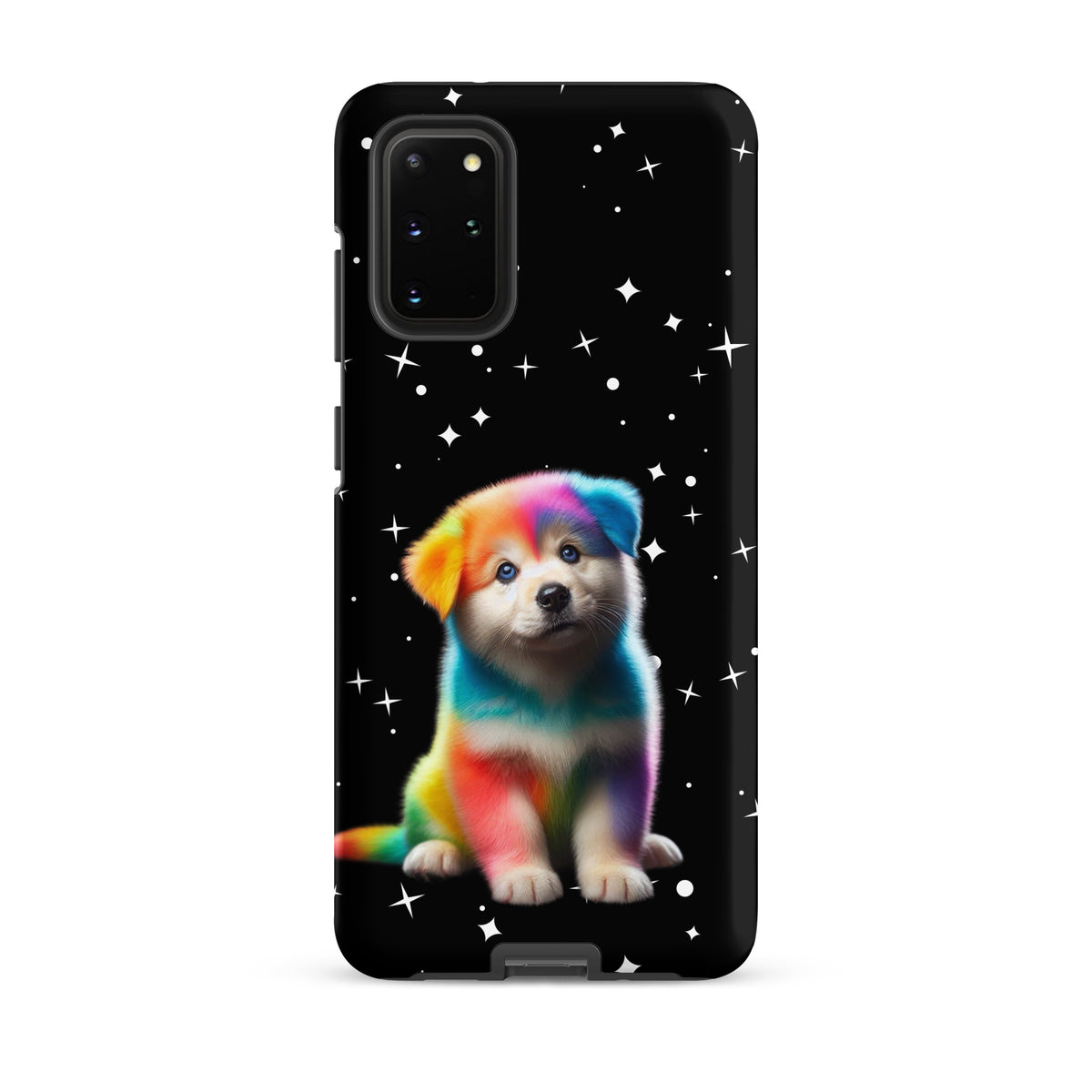 Phone Case for Samsung Galaxy with rainbow puppy and starry night design, vibrant colors and cosmic sparkle for bold personalities.